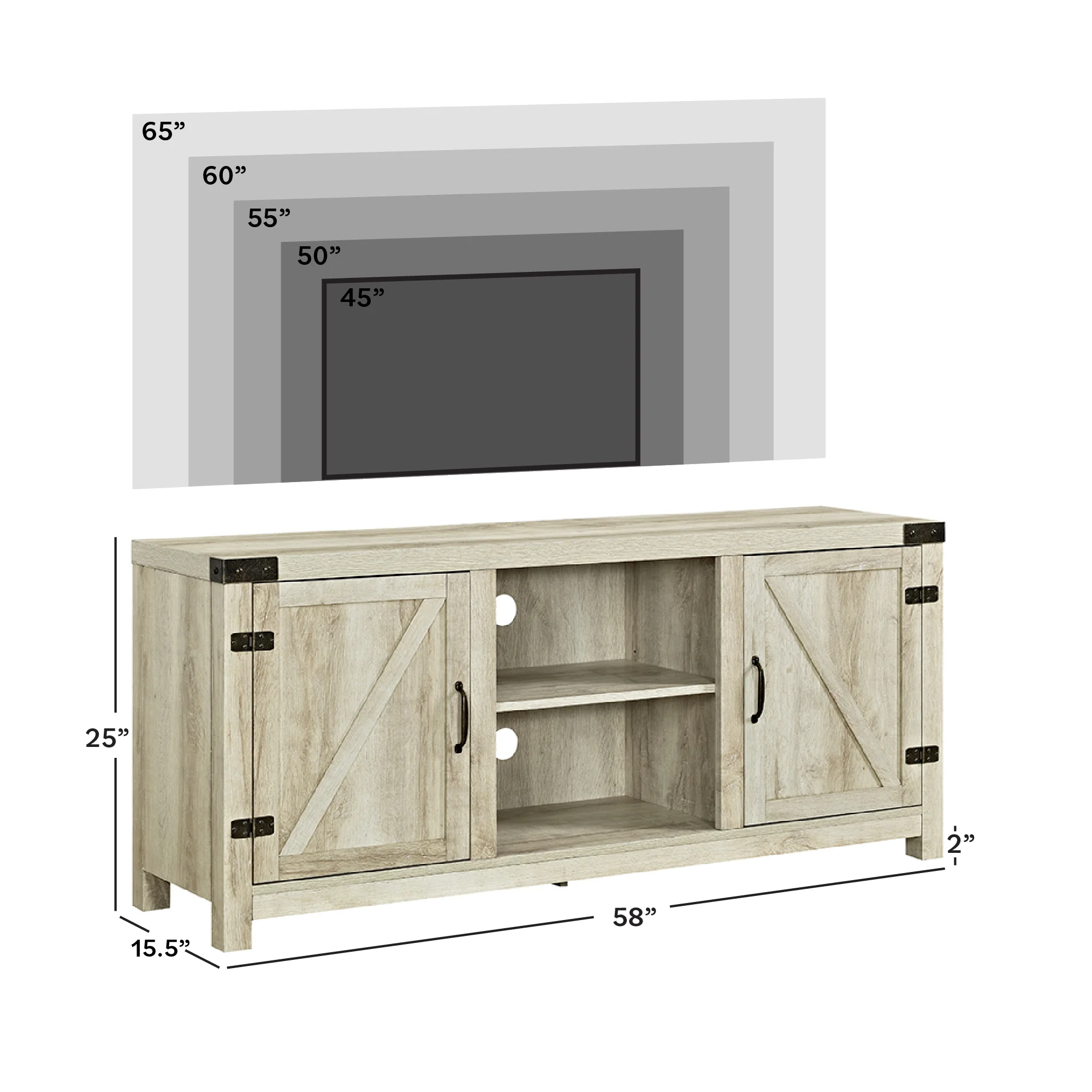 Walker Edison Modern Farmhouse Barn Door TV Stand for TVs up to 65", Grey Wash - Image 34