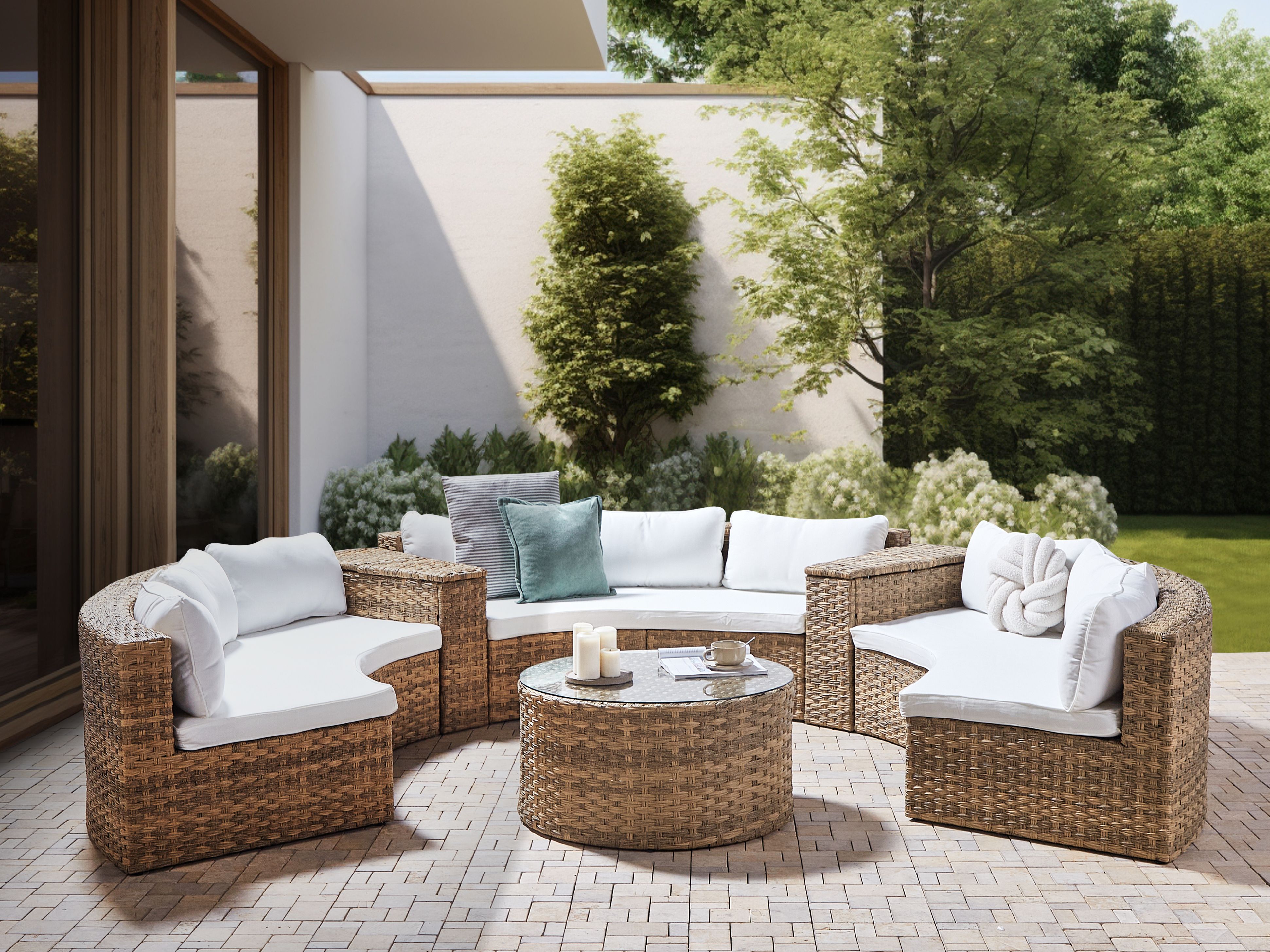 Garden Lounge Set with Table 9 Seater SEVERO PE Rattan Golden Brown