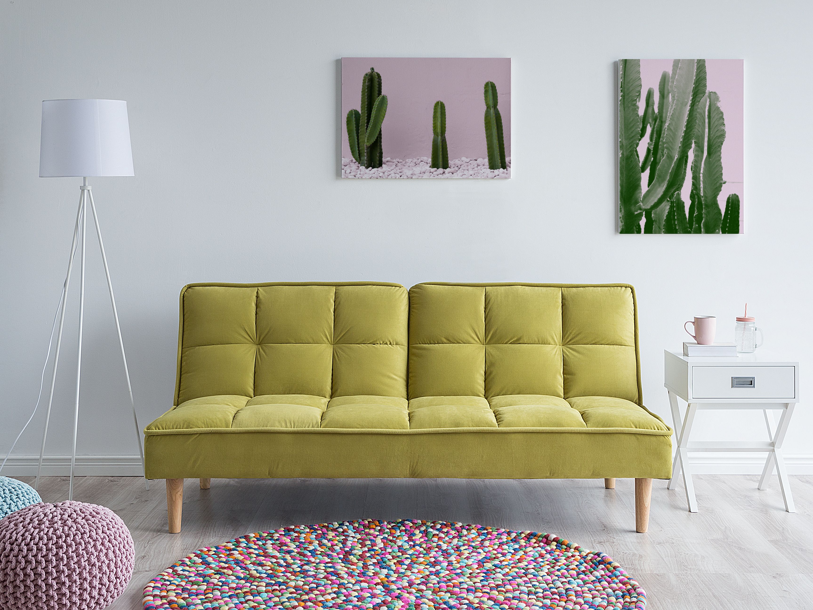 Sofa Bed 3 Seater SILJAN Fabric Olive Green
