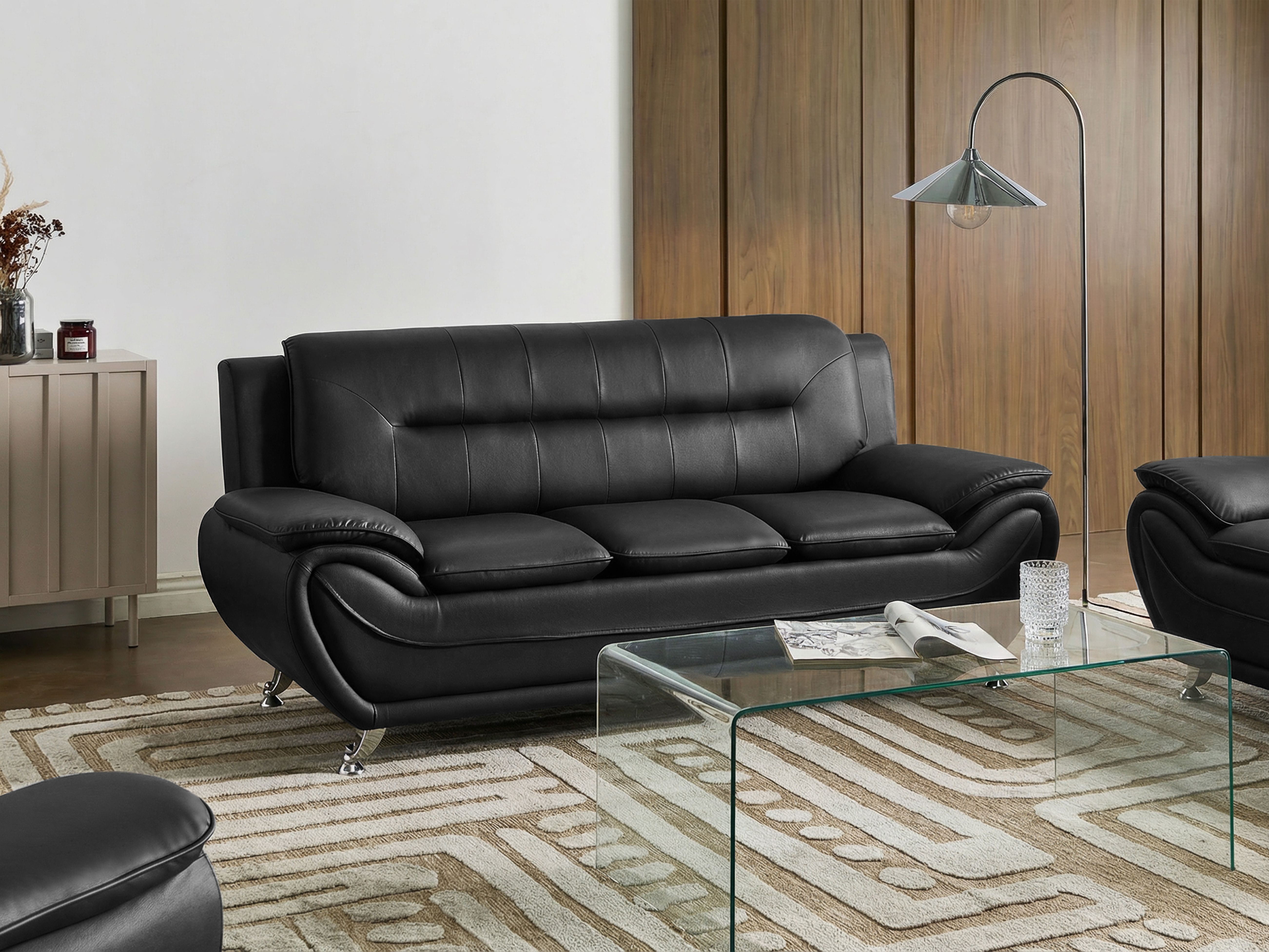 Sofa 3 Seater LEIRA Faux Leather Black