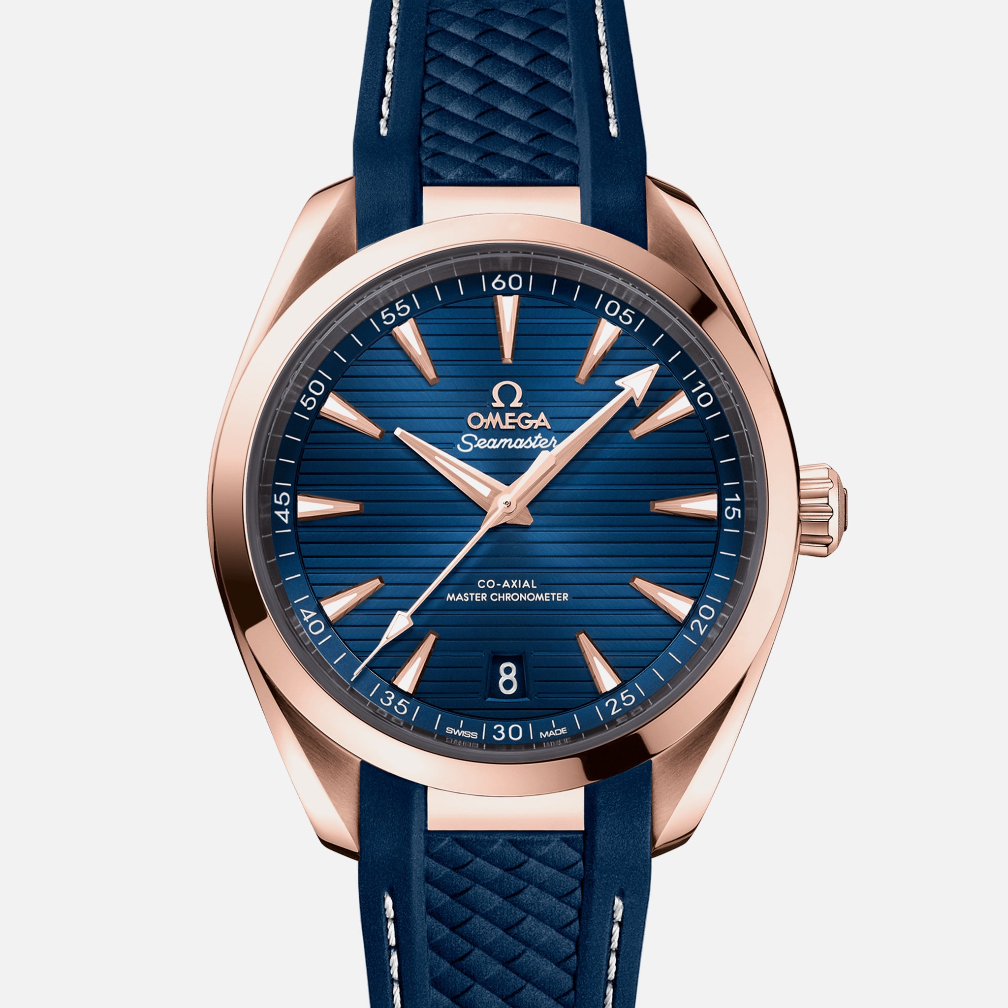 Seamaster Aqua Terra 150M Co-Axial Master Chronometer 41mm Sedna Gold Blue Dial On Rubber Strap(1:1 replica) - Elite Watch Atelier