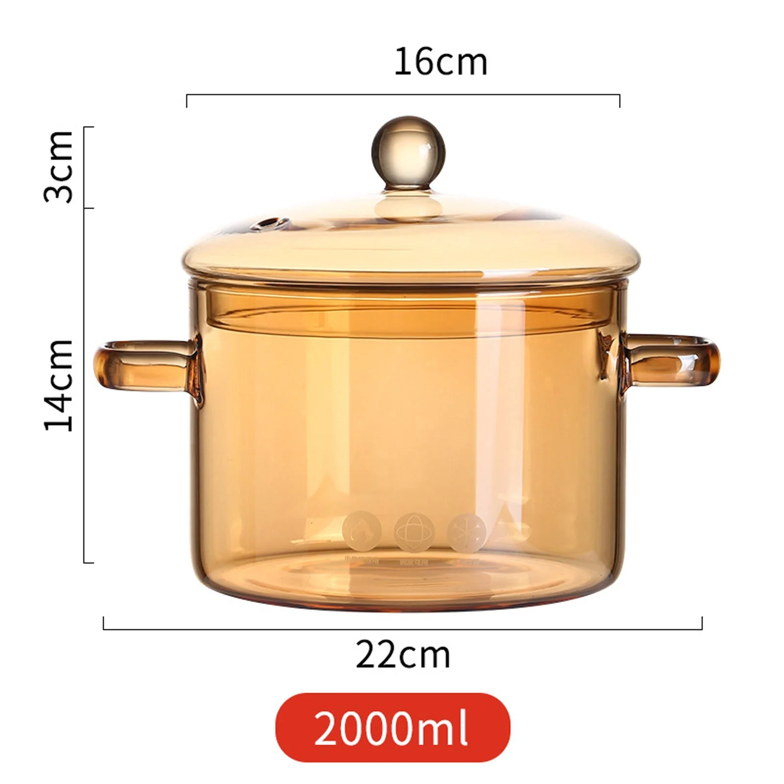 Amber Glass Cooking Pot Modern Glass Pot with Lid and Grip Stockpot Saucepans Glass Pot for Soup Vegetables Fruit Salad Instant Noodle [Energy Class A]