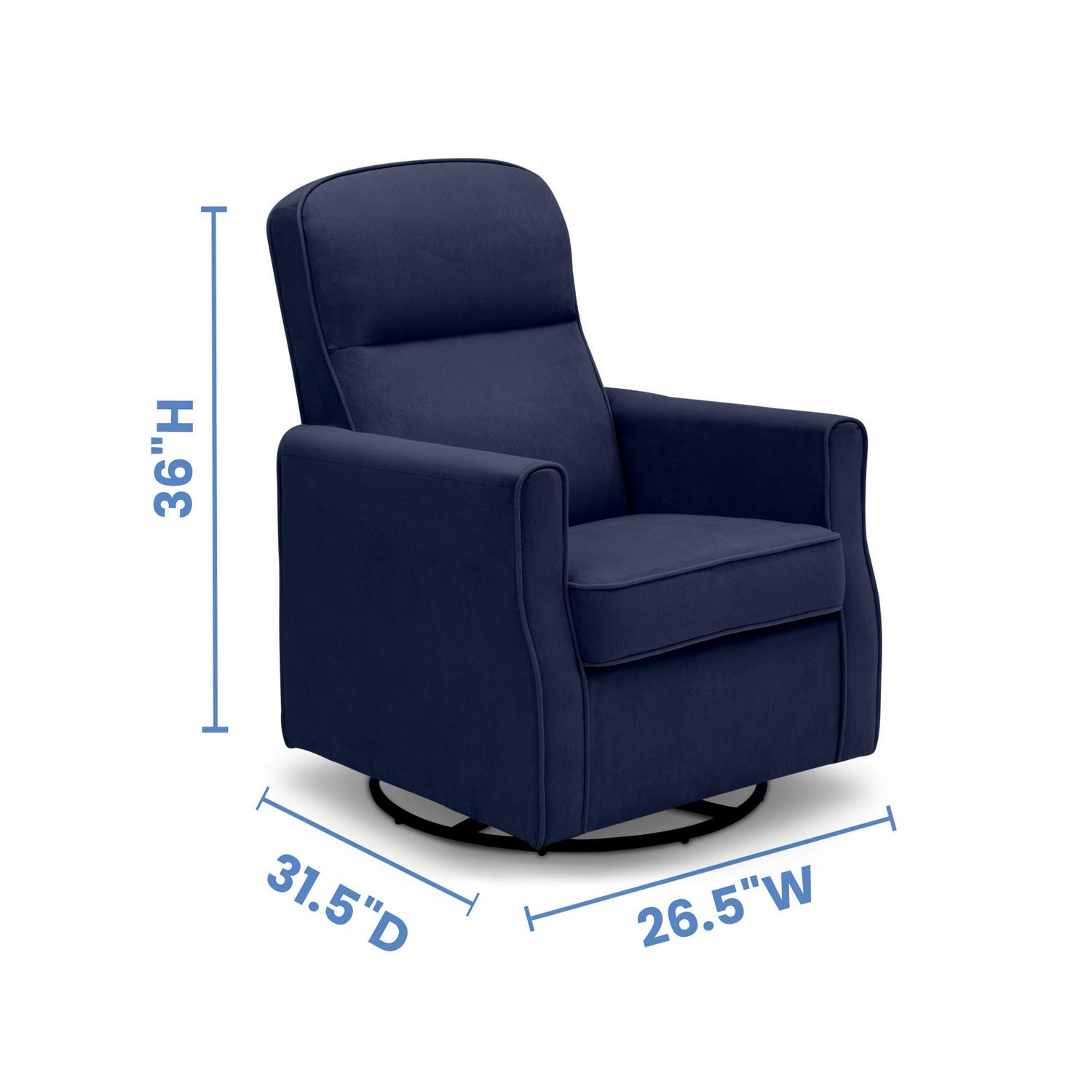 Delta Children Clair Slim Nursery Glider Swivel Rocker Chair. Navy