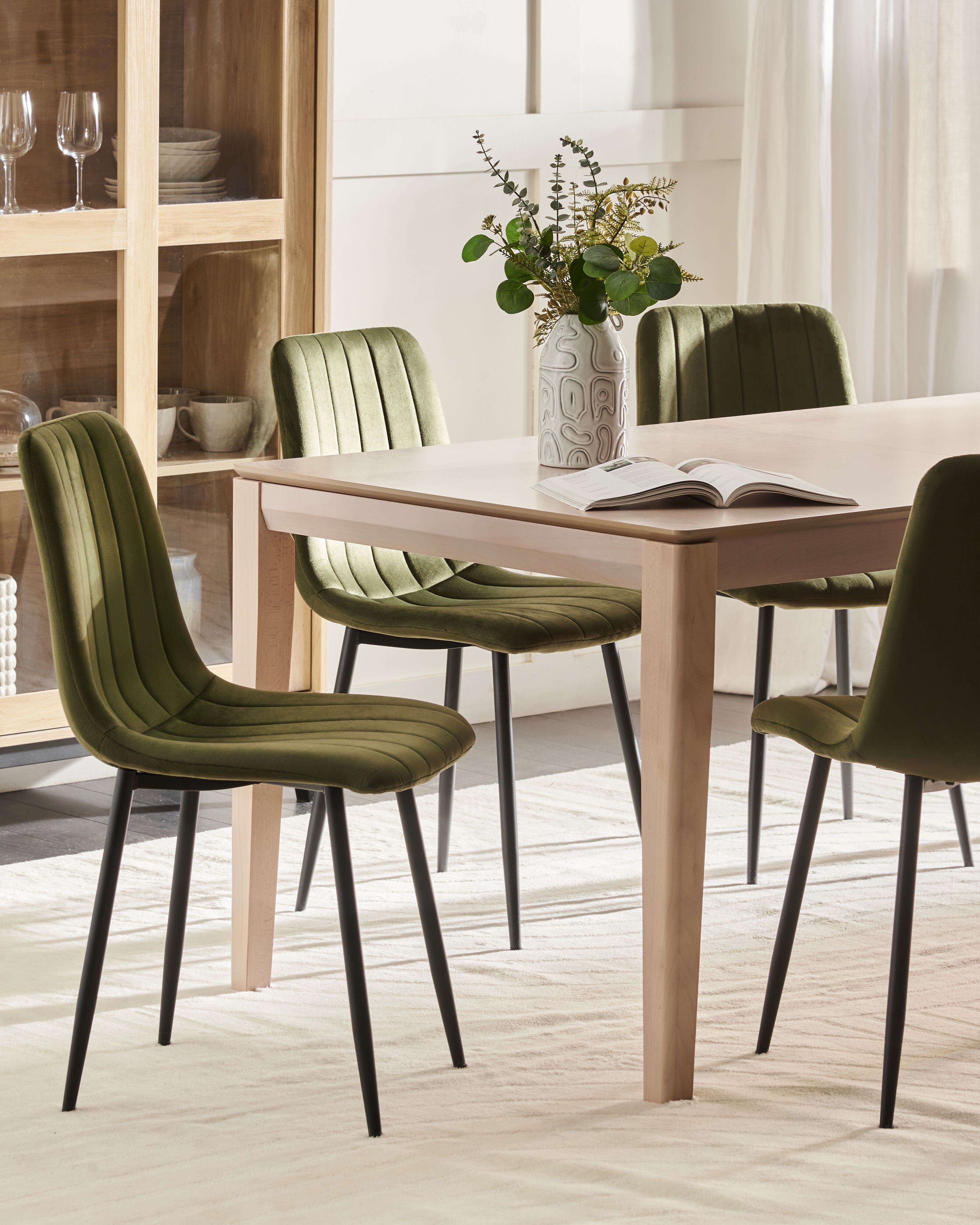 Set of 4 Dining Chairs KALISPELL Velvet Olive Green