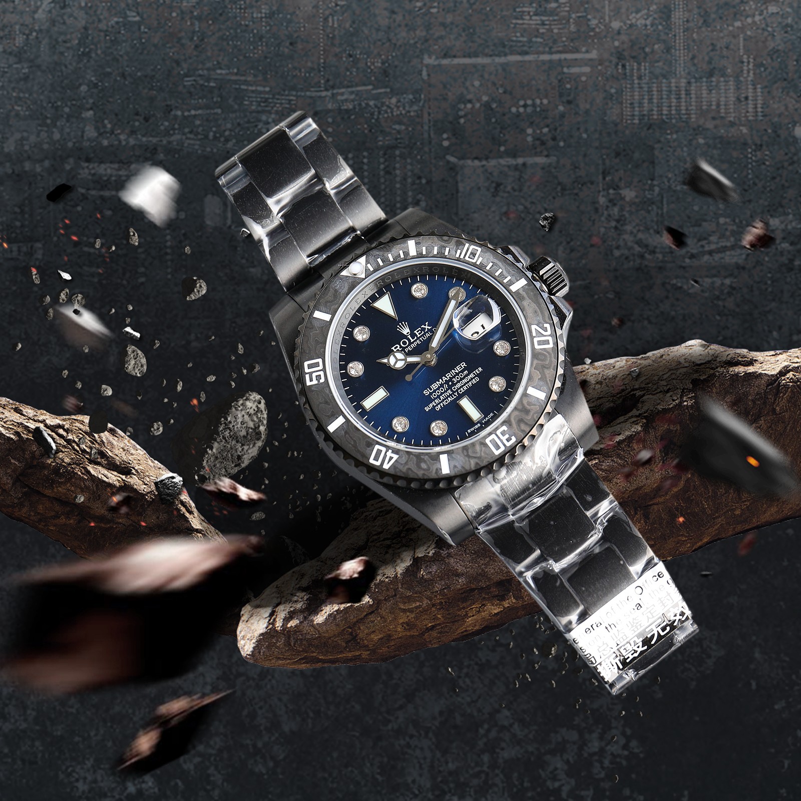 ROLEX Rolex Customized Submariner-Diamond Dial-Carbon Fiber Bezel-Black Blue(1:1 replica) - Top club