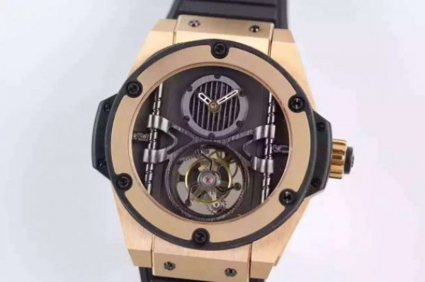 Replica Hublot Big Bang 44mm Vendome Real Tourbillon Rose Gold Black Rubber Strap - Elite Watch Atelier