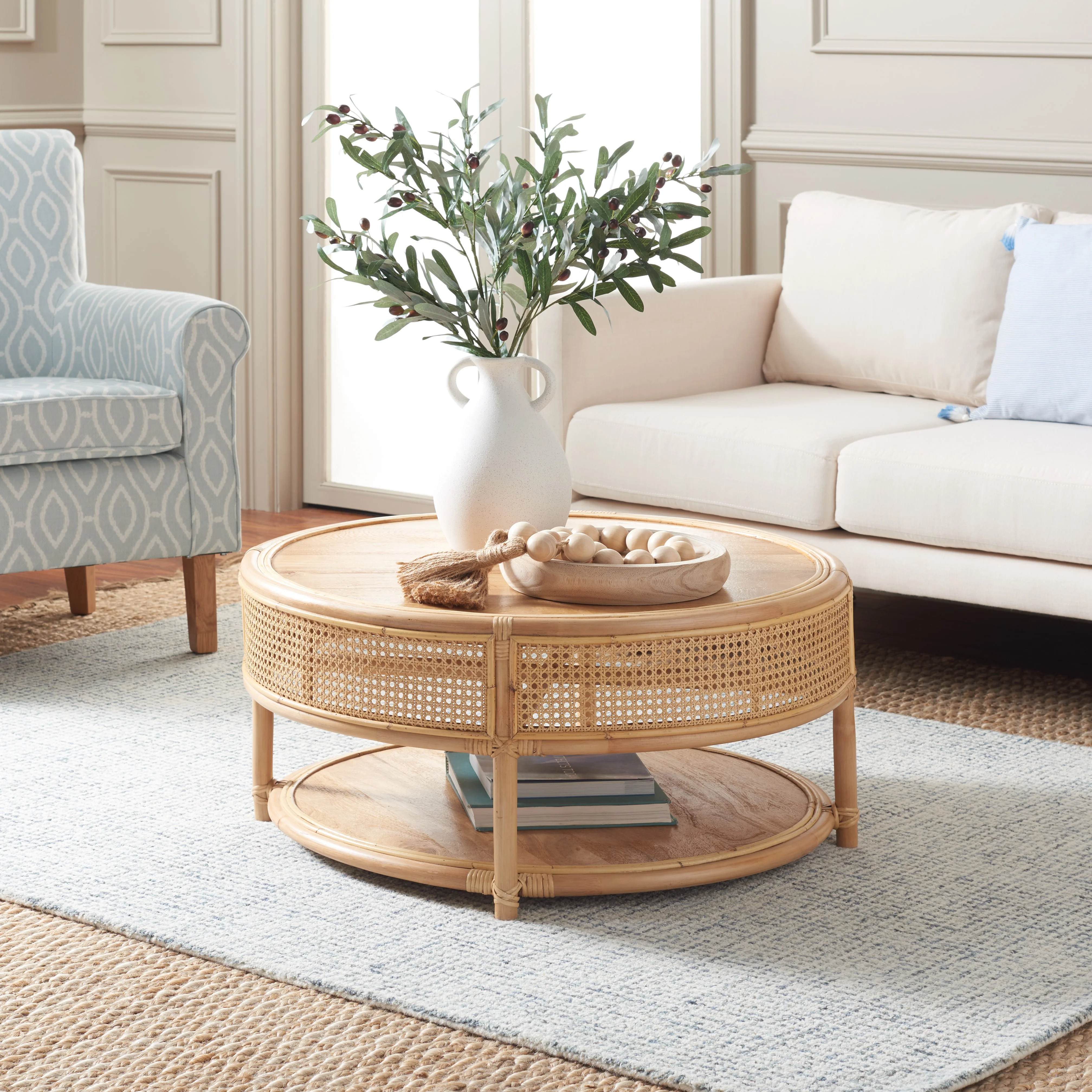 SAFAVIEH Modern Round Rattan Coffee Table, Natural - Image 2