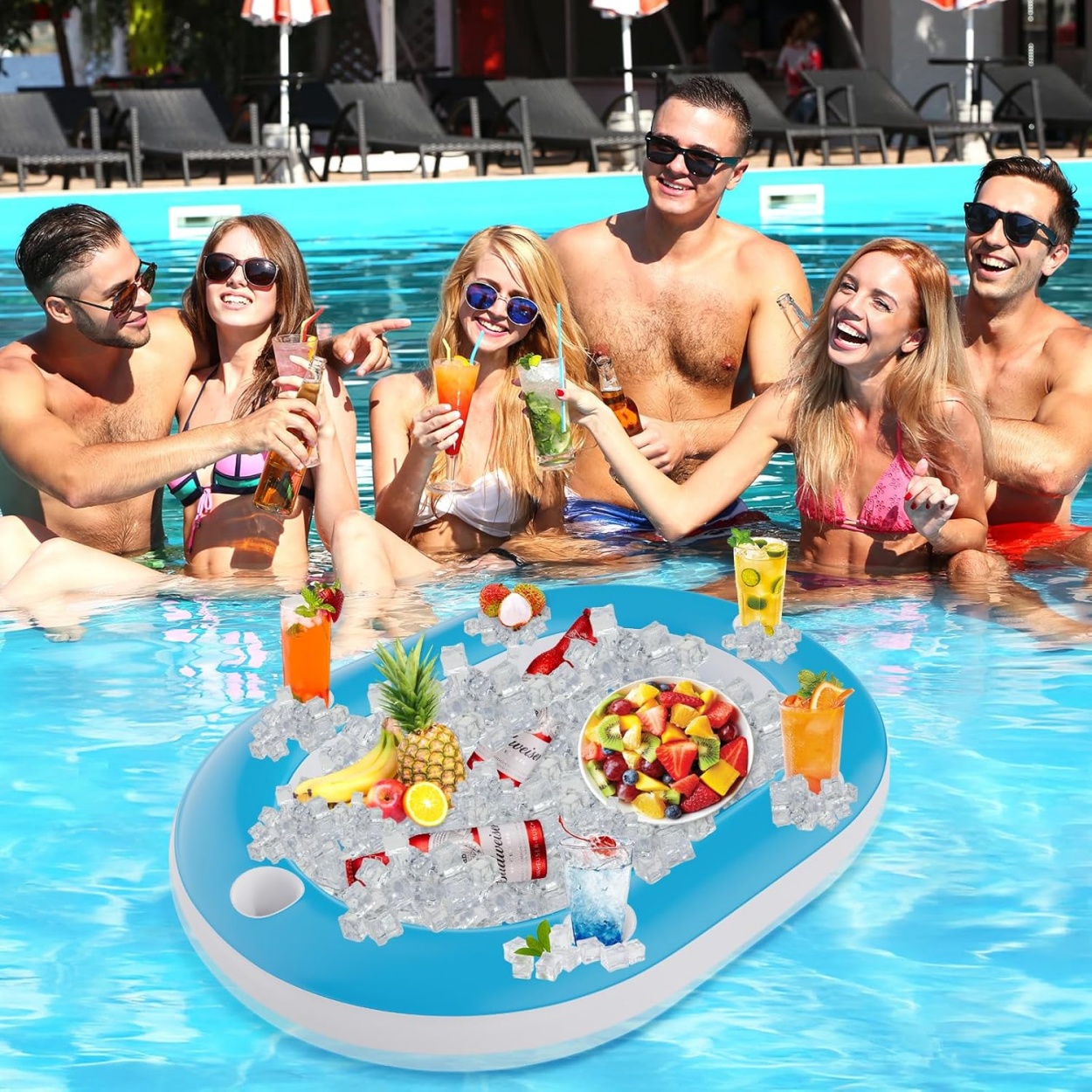 Extra Large Floating Games Table with Waterproof Playing Cards, Inflatable Pool Bar for Adults,Inflatable Food Drink Holder
