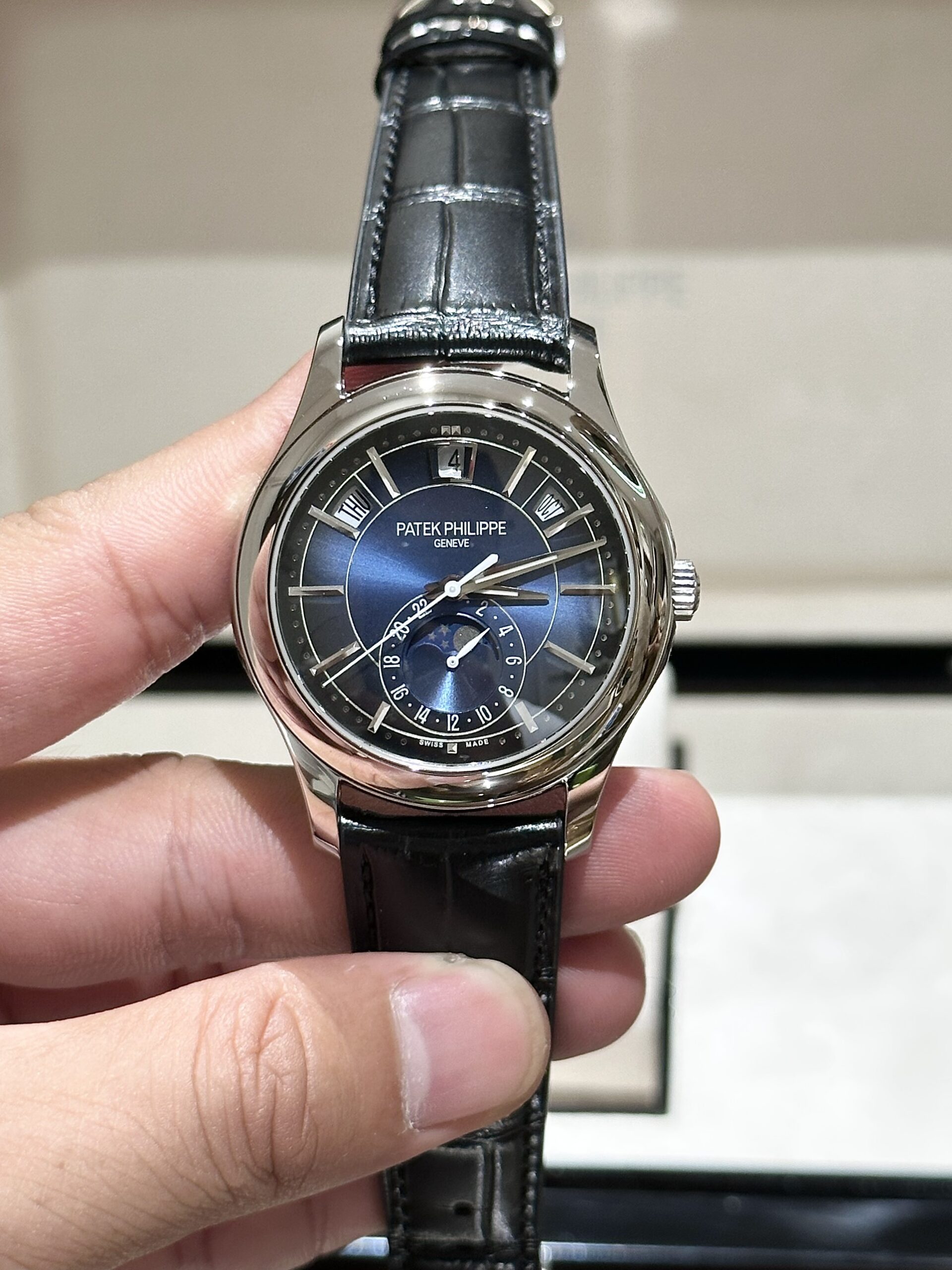 Patek Philippe Complications 5205G Blue Dial Leather Strap Replica 11 Watch 40mm - Elite Watch Atelier