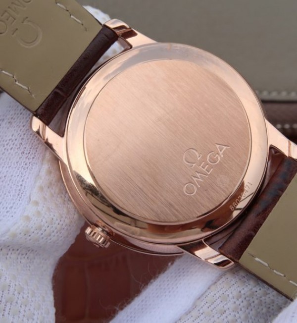 Replica Omega V6 De Ville 37mm RG White Dial RG Markers Leather Strap A2892 - Top club