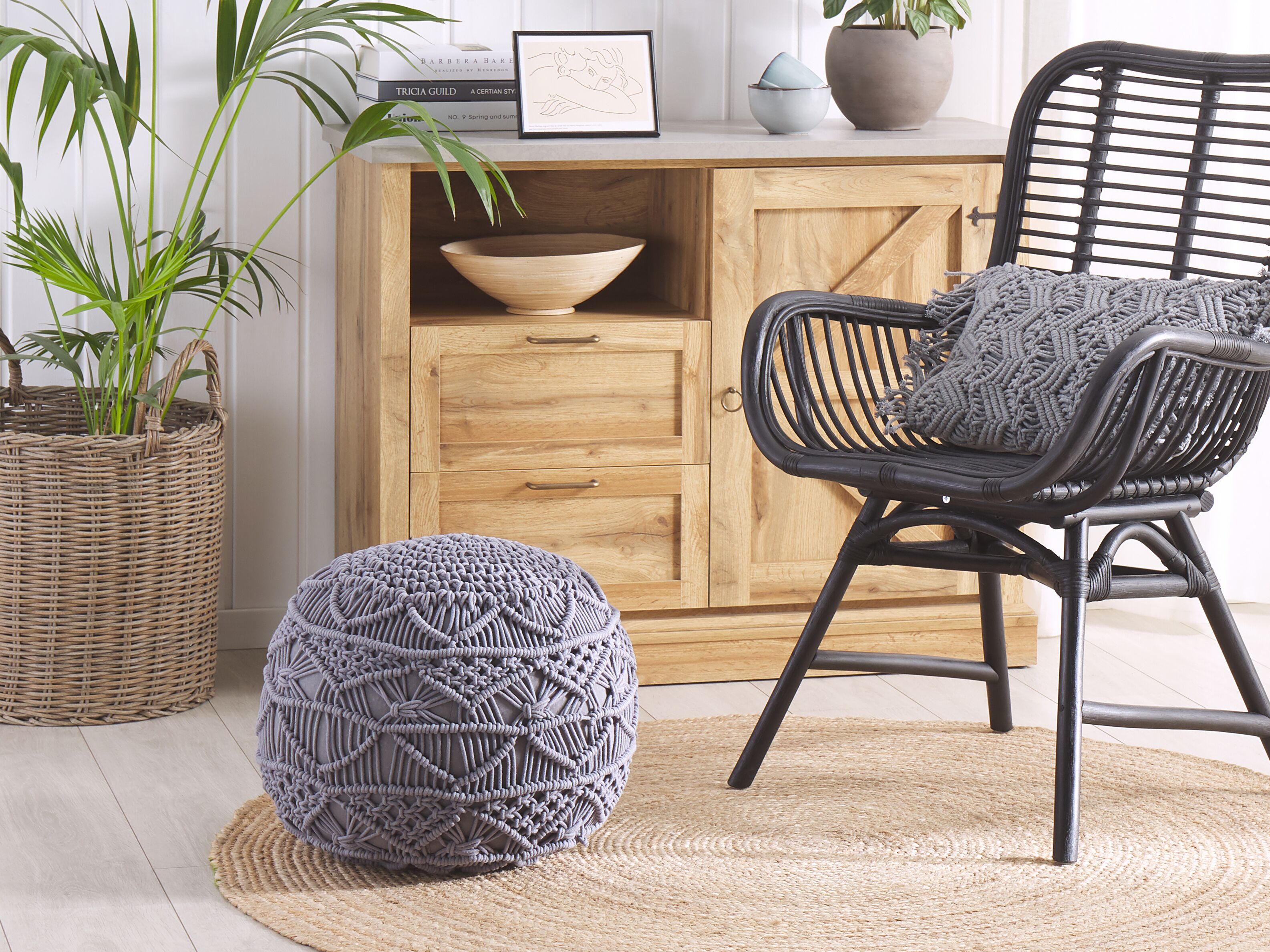 Pouffe Macramé KAYSERI Cotton Grey