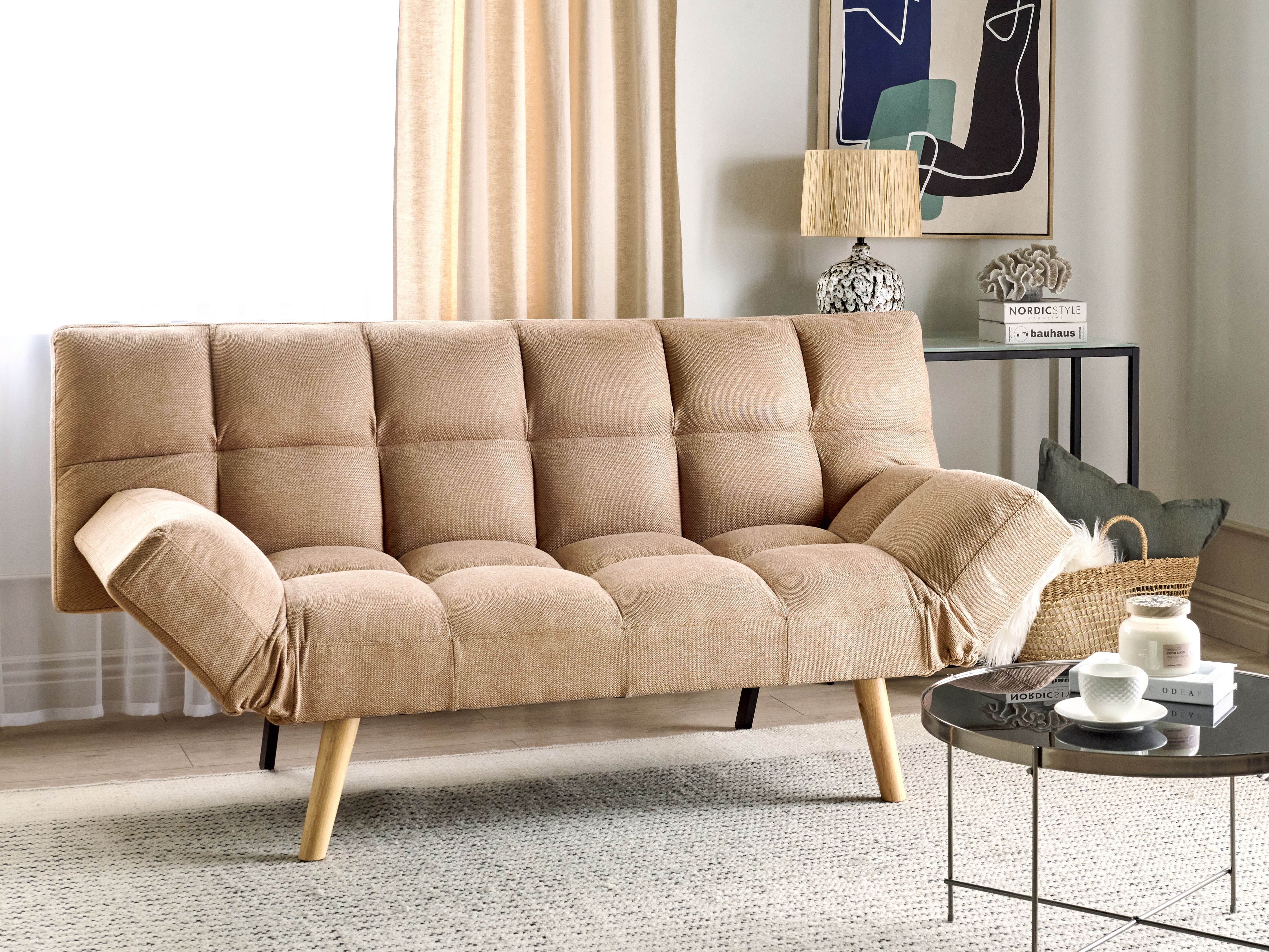 Sofa Bed 2 Seater INGARO Fabric Light Brown