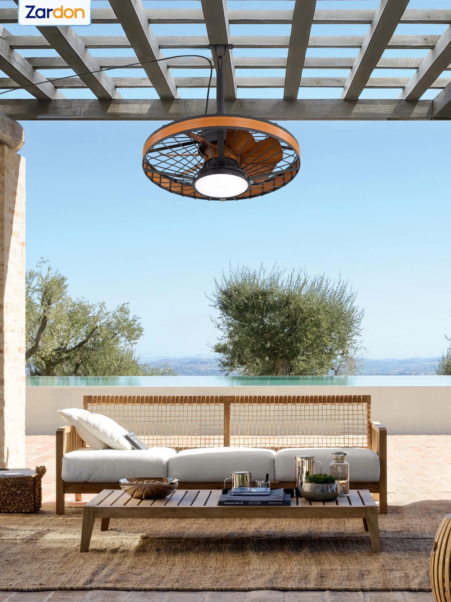 Zardon 20" Outdoor Ceiling Fan with Light and Remote, 7 Blades Caged Waterproof Gazebo Fan for Patio, Porch, Pergola Canopy, App Control - Image 6