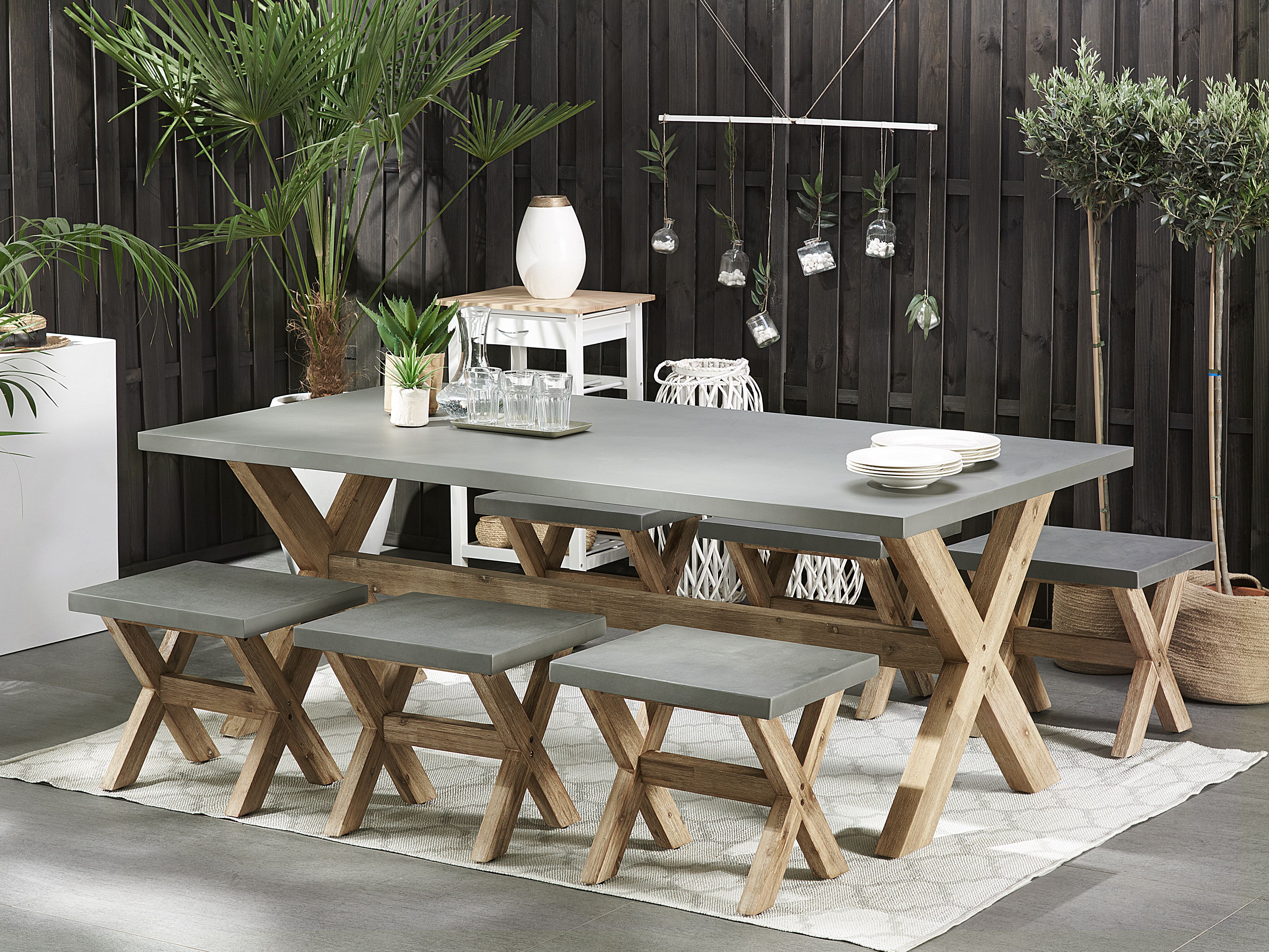 Garden Dining Set with Stools 6 Seater OLBIA Concrete Grey