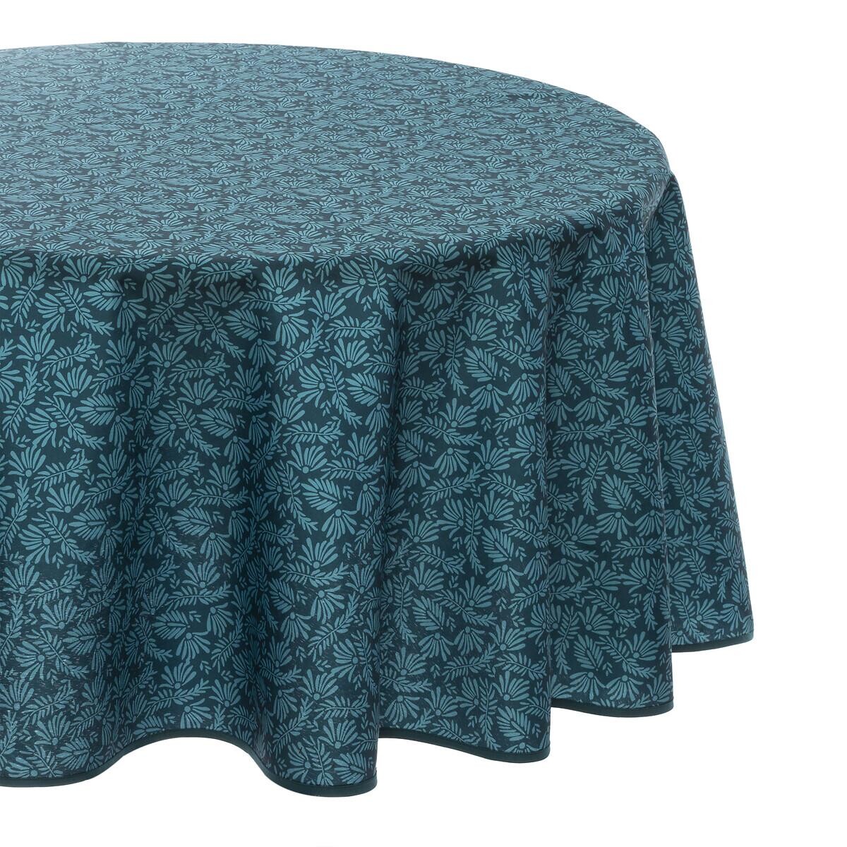 Tablecloth stain resistant "Leaves" Duck blue, D.180 cm