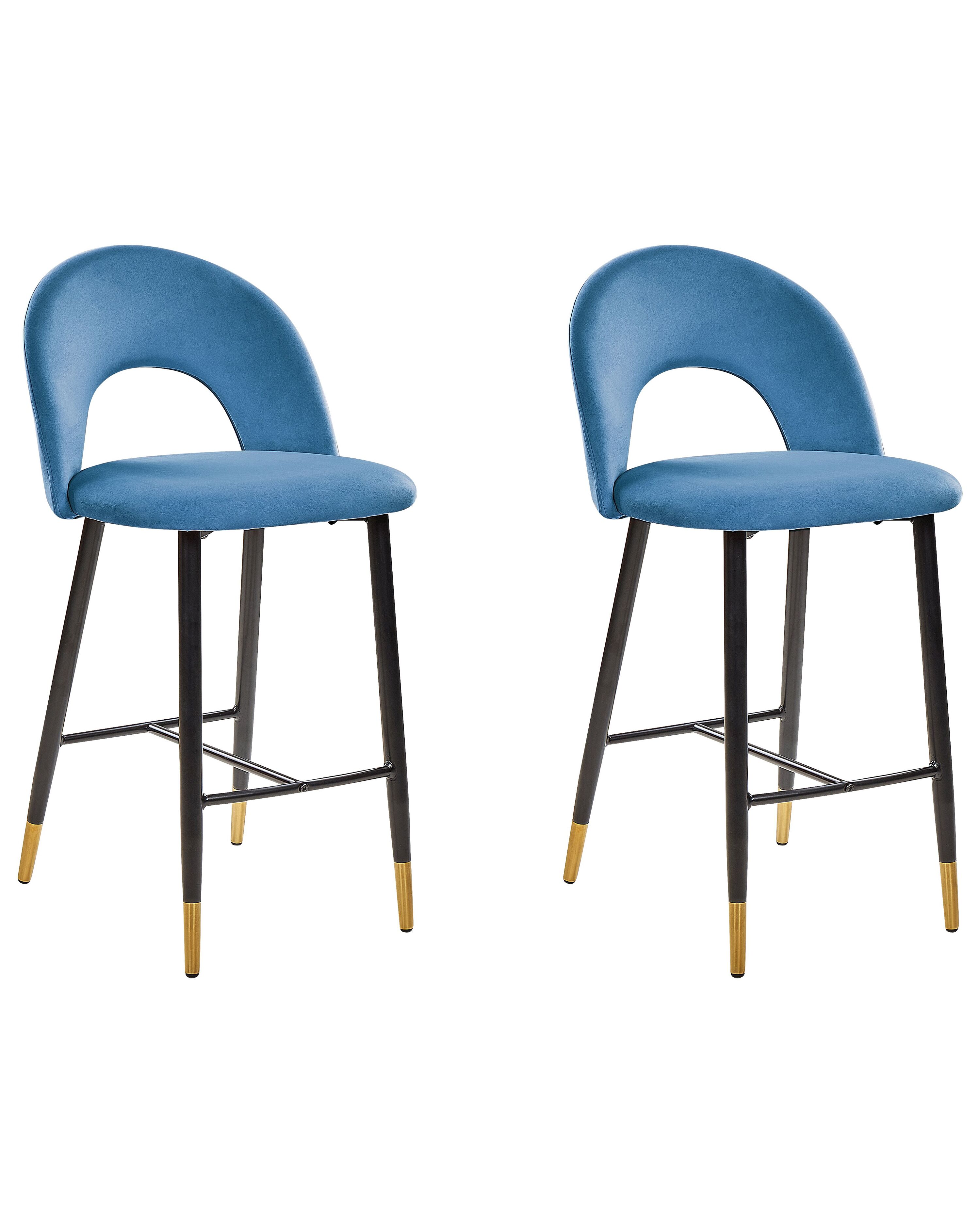 Set of 2 Bar Chairs FALTON Velvet Blue