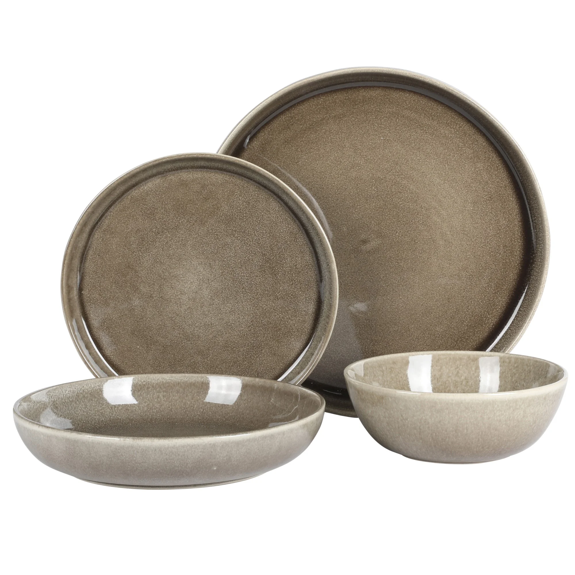 Gibson Elite Berea 16 Piece (Service for 4) Plates and Bowls Stoneware Dinnerware Set -Taupe