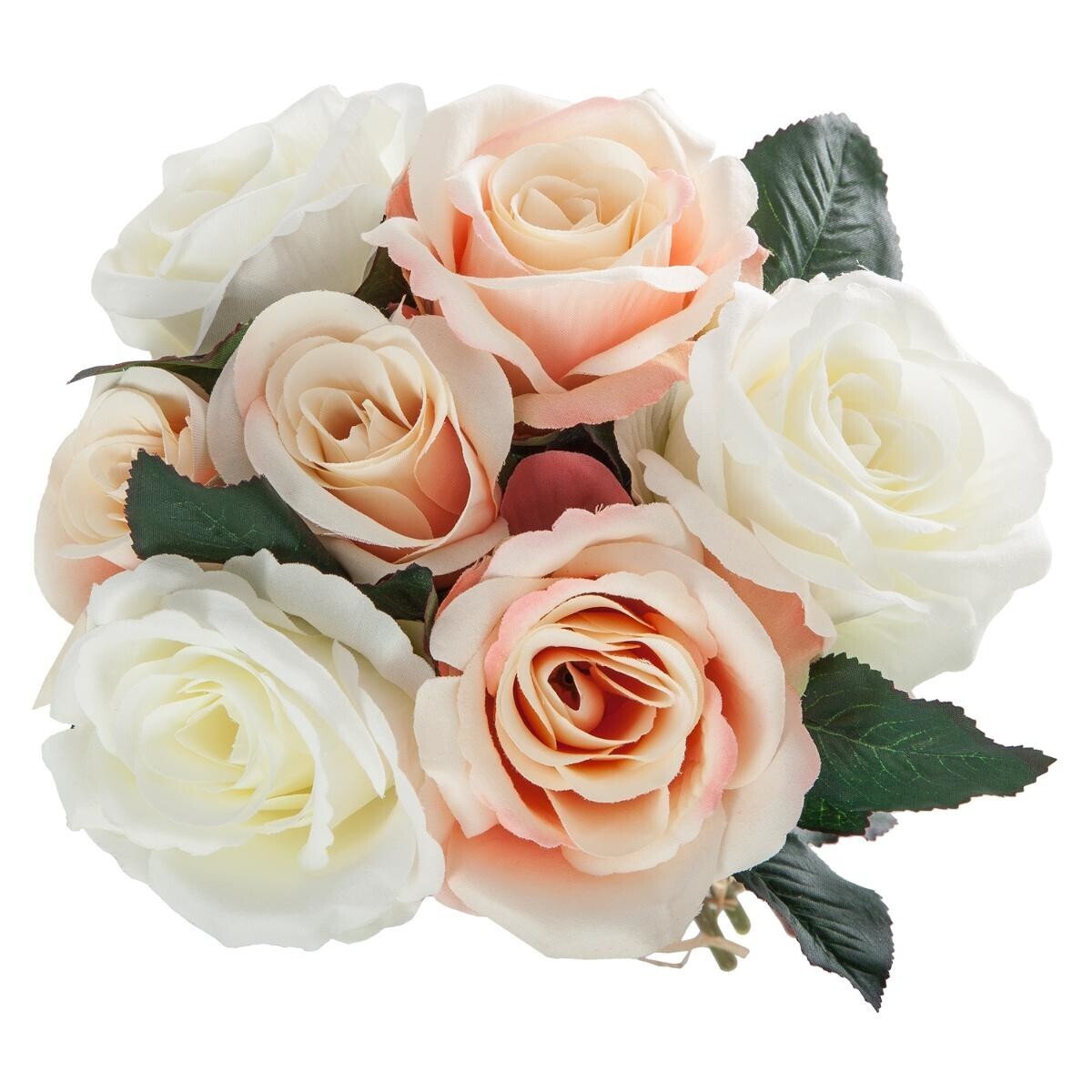 Bouquet 7 artificial aged roses White and pink, H.30 cm