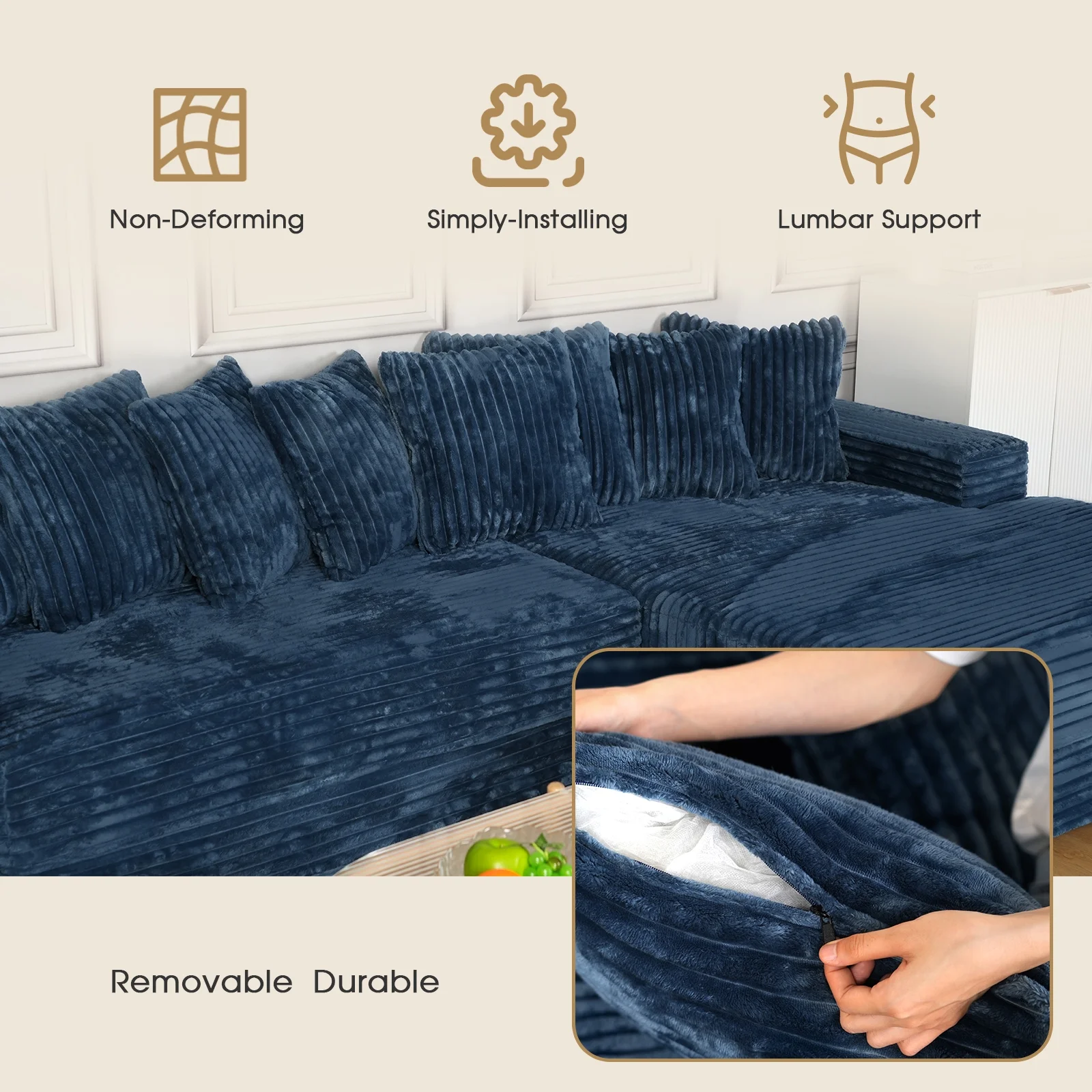 Advwin 110" Oversized L Shaped Sofa with Chaise, Comfy Plush 2-Piece L-Shaped Sectional Couches with 8 Pillows, Soft Fluffy Upholstered Sofa Bed for Living Room Apartment Bedroom, Light Gray - Image 29