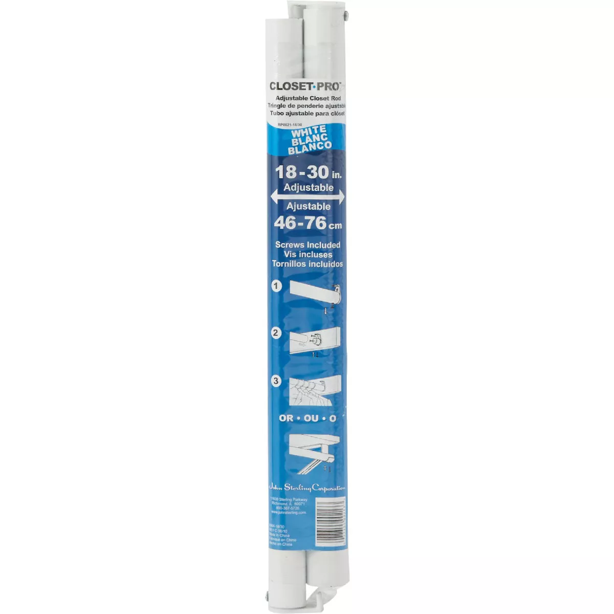 John Sterling Closet-Pro 18 In. to 30 In. x 1-1/4 In. Extra Heavy-Duty Adjustable Closet Rod, White