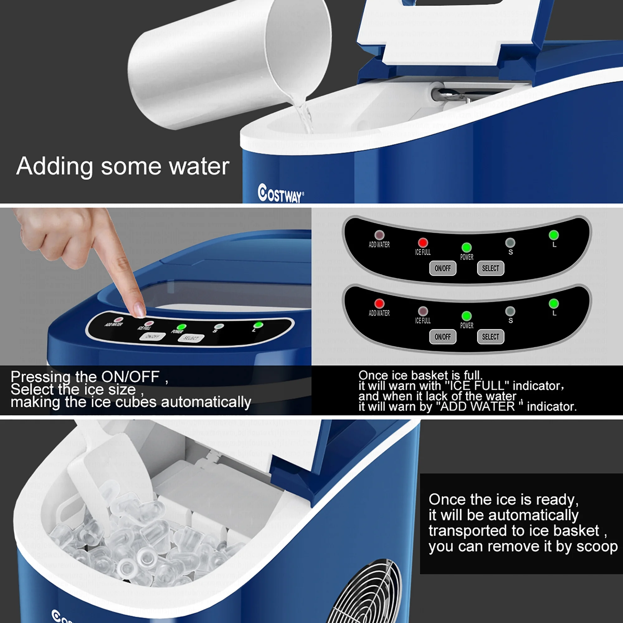 Costway Silver Portable Compact Electric Ice Maker Machine Mini Cube 26lb/Day - Image 27