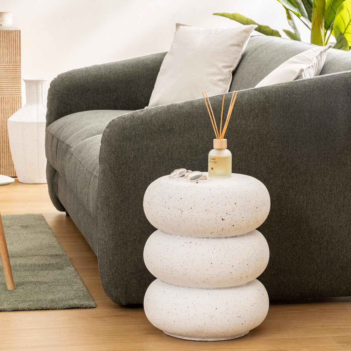 Side Table "Stoneto" White, 43x35x35 cm