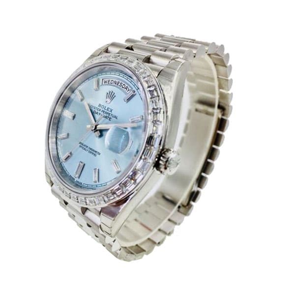 Rolex Day-Date Platinum 228396TBR Ice Blue Baguette Index Replica - Elite Watch Atelier