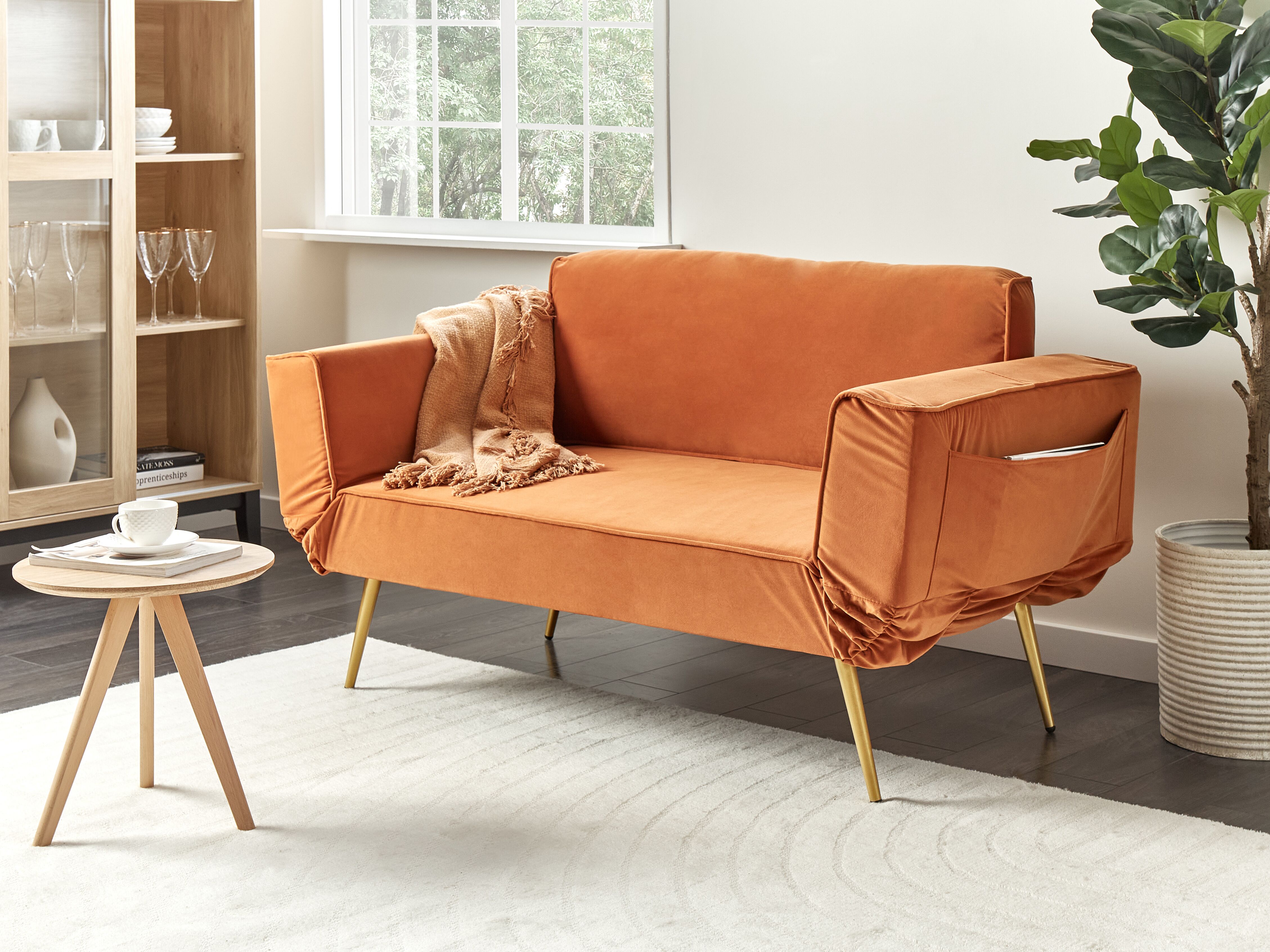 Sofa Bed 2 Seater SAARELA Velvet Orange