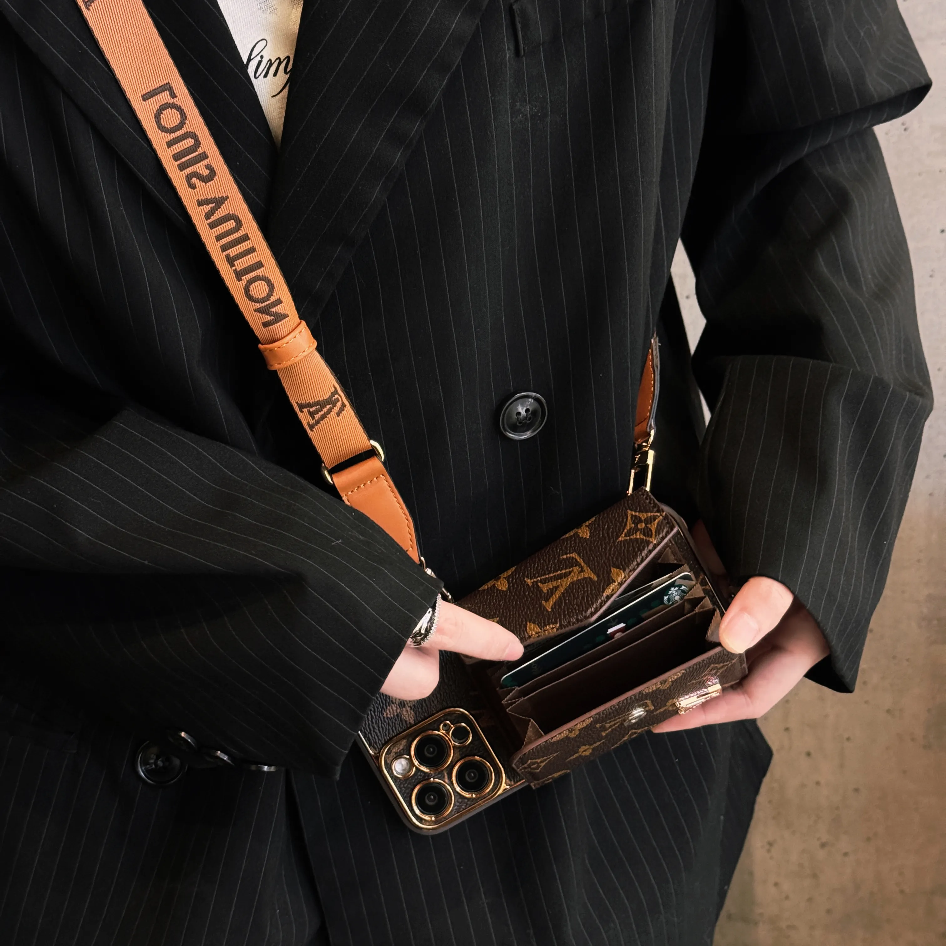 Advanced leather iPhone Case With Wallet And Strap Brown - Wholesale & Influencer