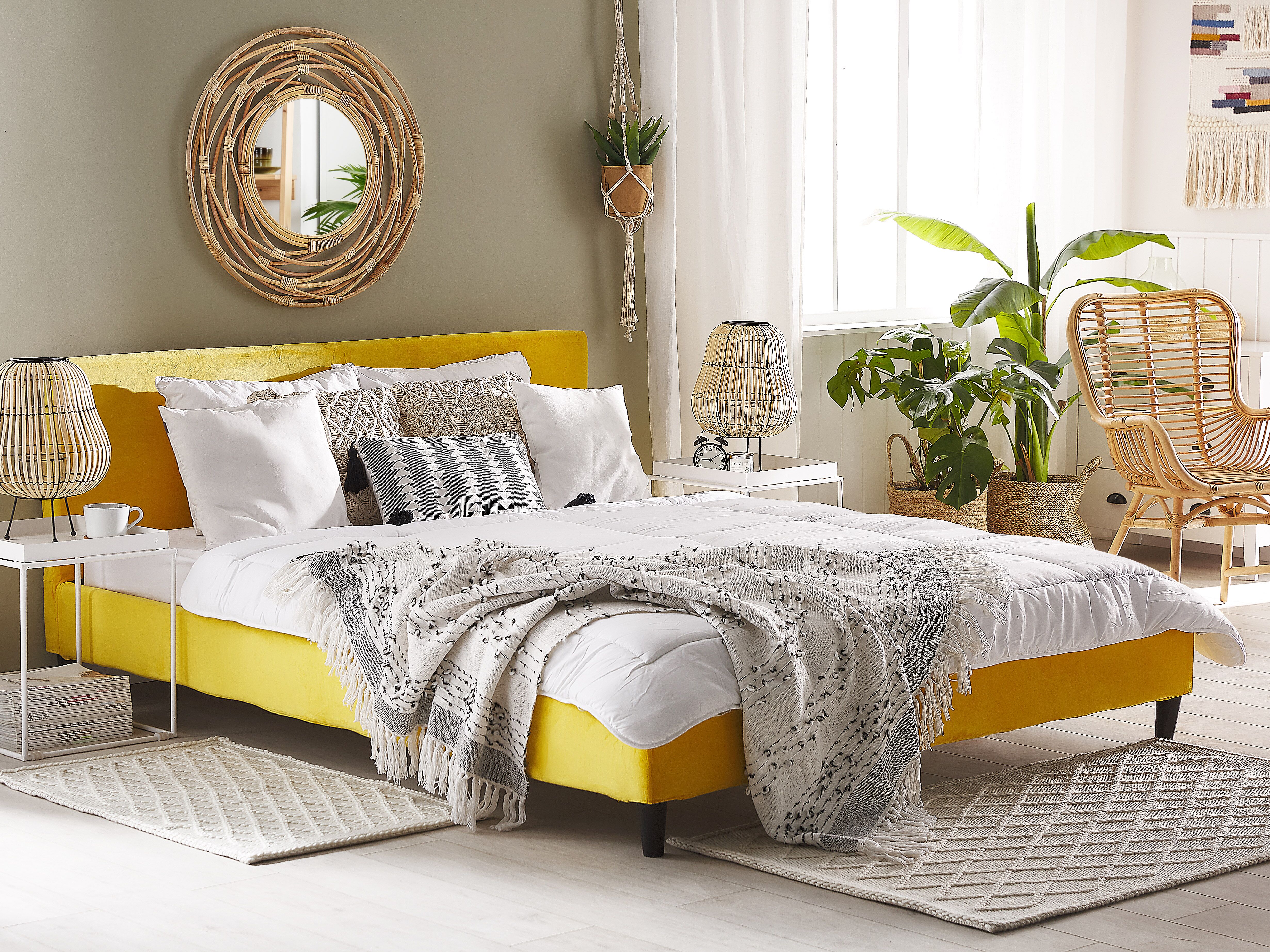 Bed Velvet FITOU 180 x 200 cm (EU Super King) Yellow