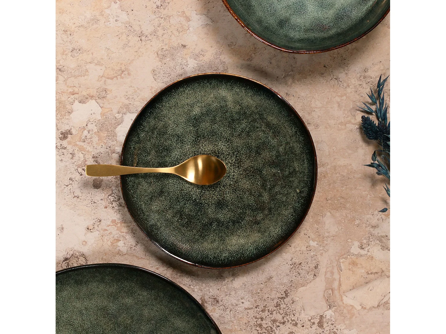Ogo Living - Lot 6 Assiettes à Dessert Grenada 20.5cm En Grès Vert Foncé