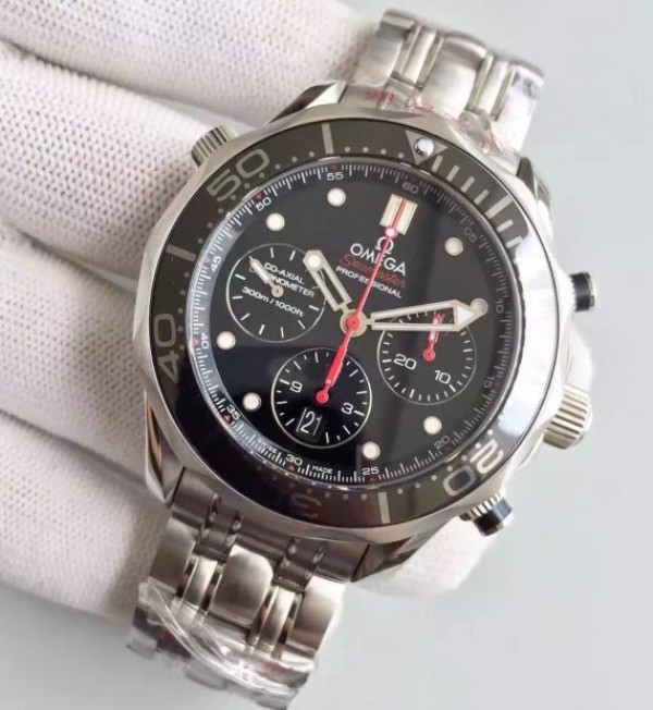 Replica Omega Seamaster 300m Diver Black Dial Black Inner Bezel SS Bracelet A7753 - Elite Watch Atelier