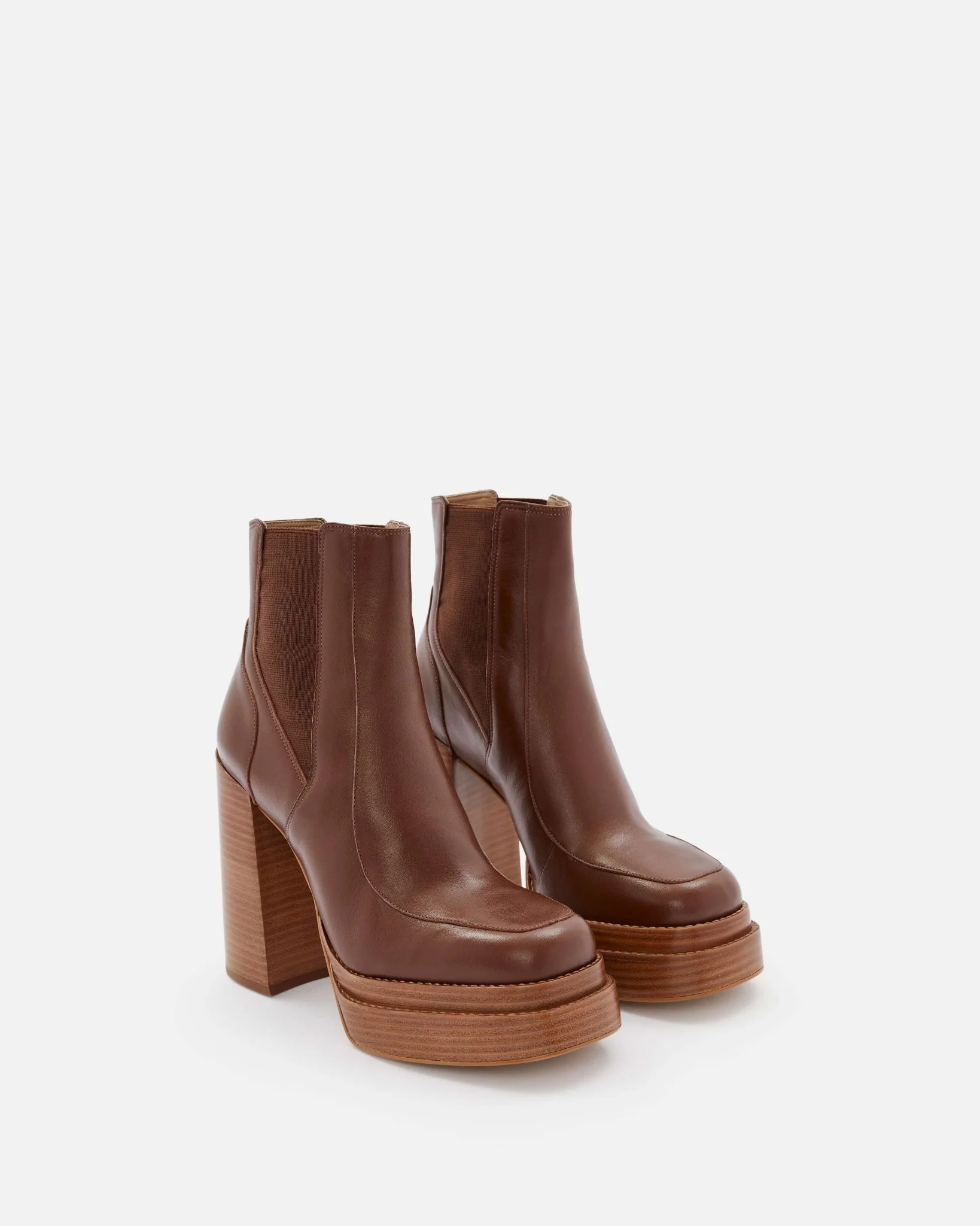 BOTTINES KEJIA - En cuir à talons plateformes cognac