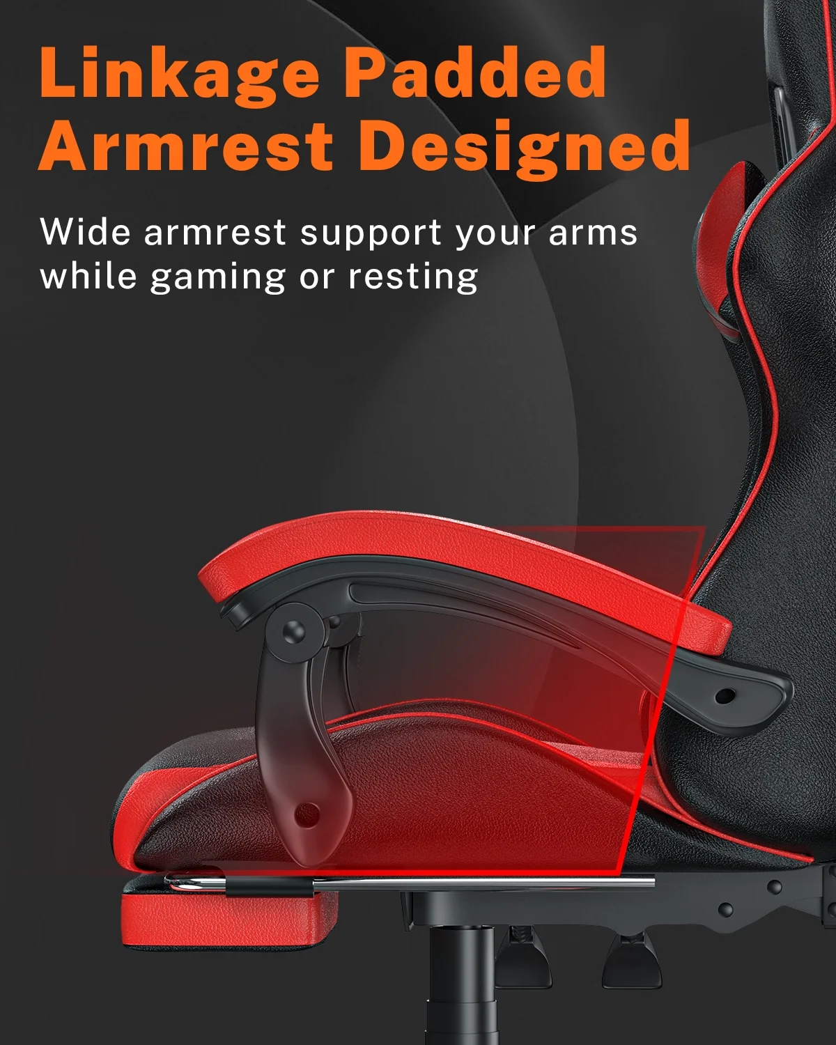 Bigzzia Gaming Chair with Footrest, Gaming Chair for Adult with Headrest and Lumbar Support,Red - Image 8