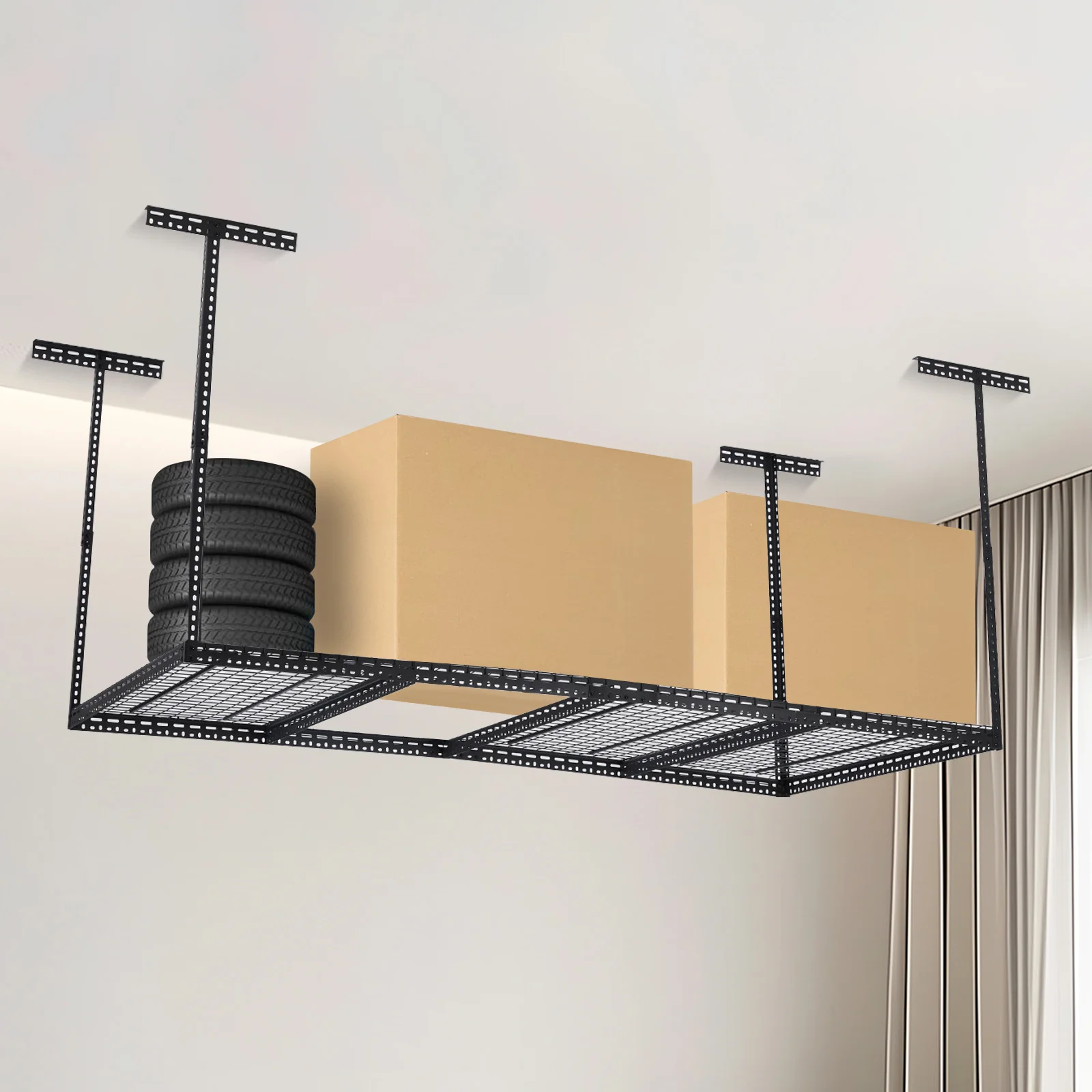 4x6 Overhead Garage Storage Rack �C Heavy Duty Metal Ceiling Shelving, Adjustable Organization System for Garage �C 330lb Capacity, Easy Install, Space-Saving Overhead Storage