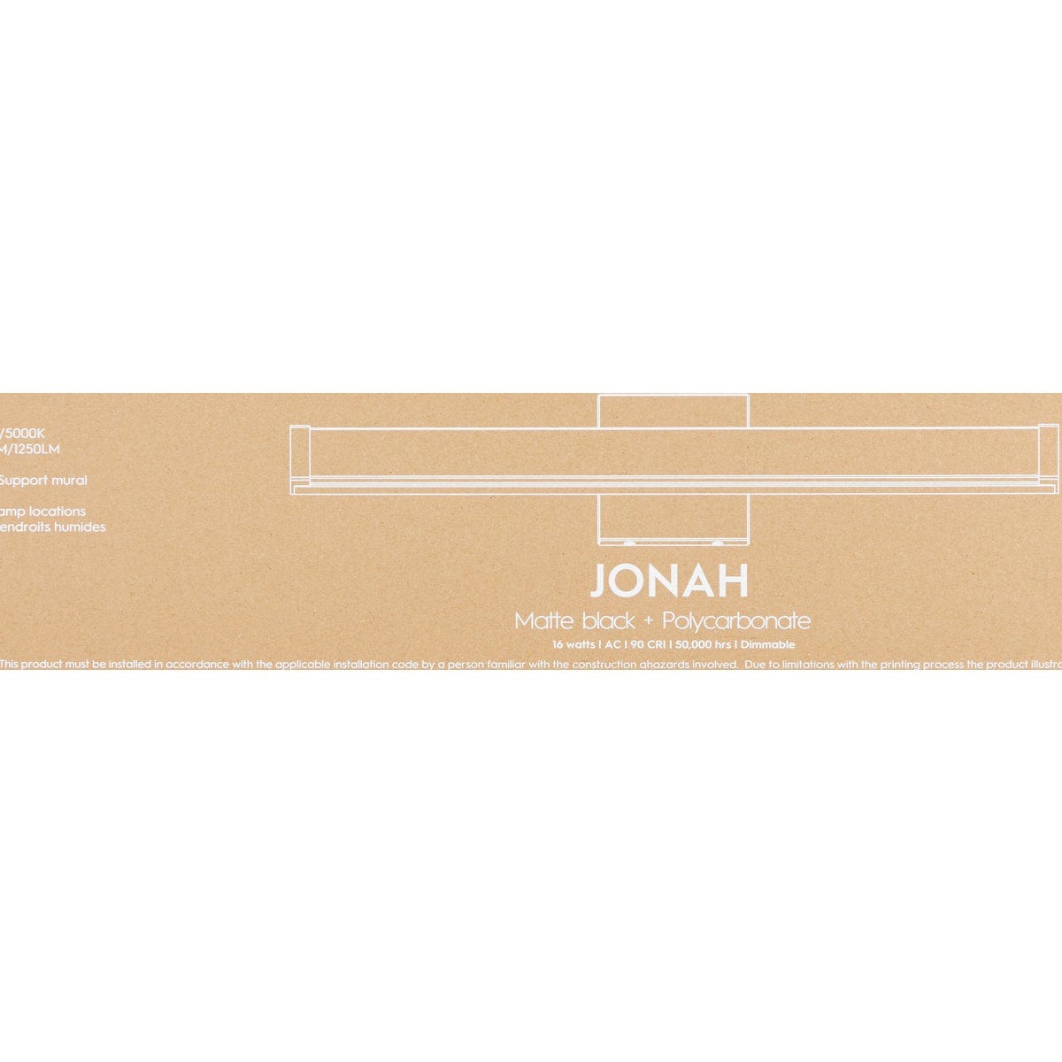 Canarm Jonah 24 In. Black LED Vanity Bath Light Fixture, Square Glossy Opal Glass