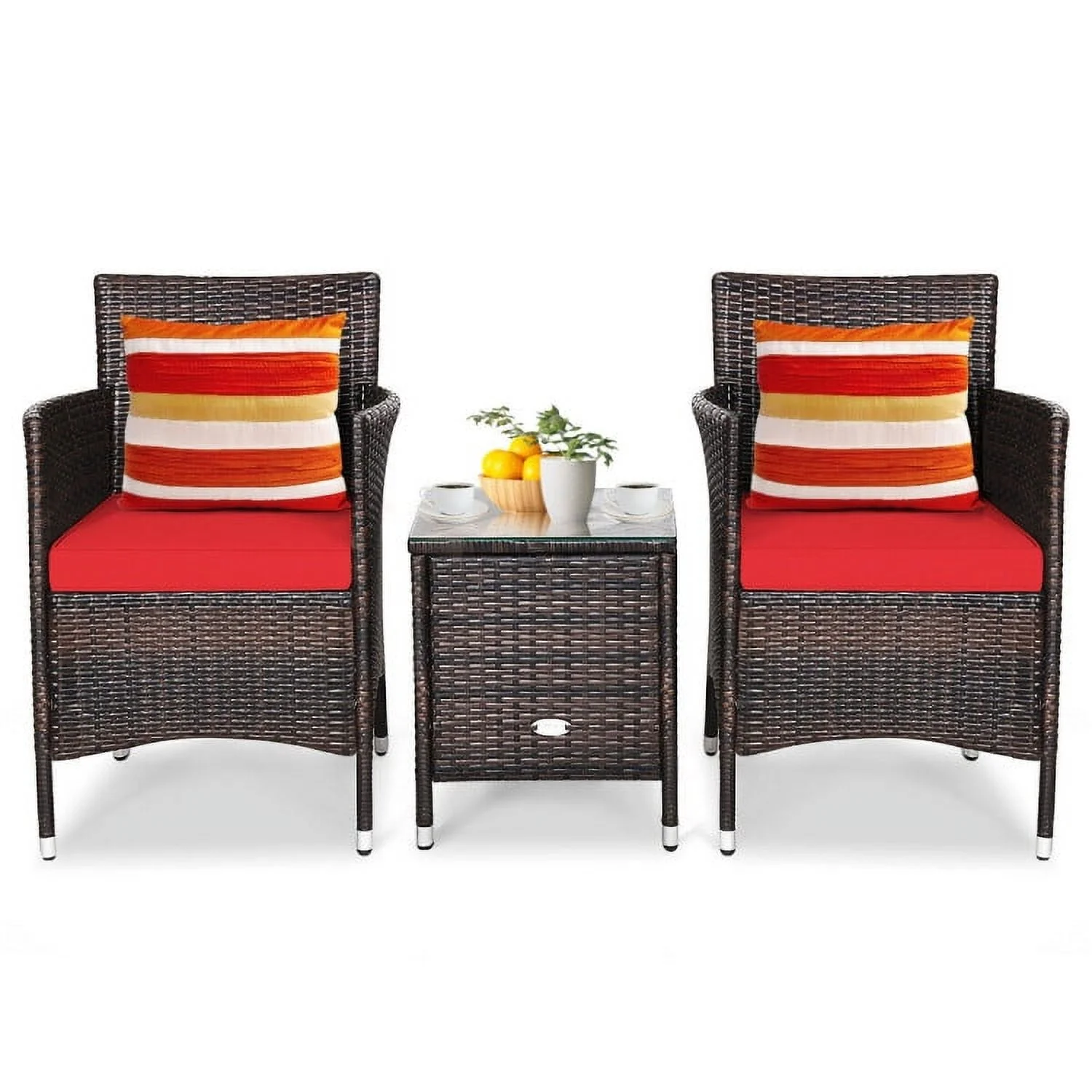 Topcobe 3 Piece Wicker Patio Furniture Set, Wicker Outdoor Sectional with Washable and Removable Cushion for Patio, B-Red