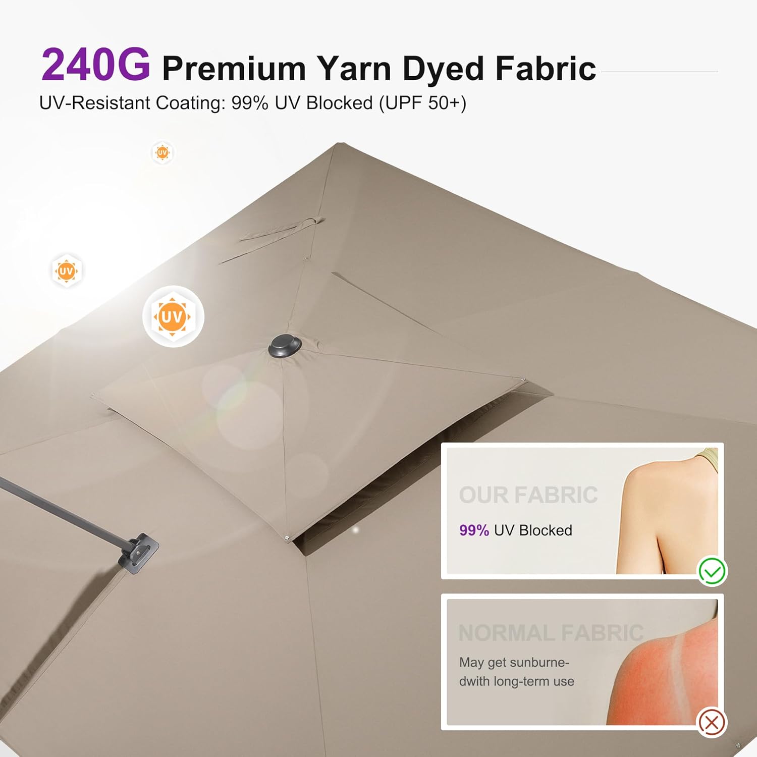 PURPLE LEAF 12ft Patio Umbrella with Base Large Outdoor Square Umbrella Deluxe Hanging Double Top Cantilever Offset Market Umbrella Windproof Garden Umbrella Taupe