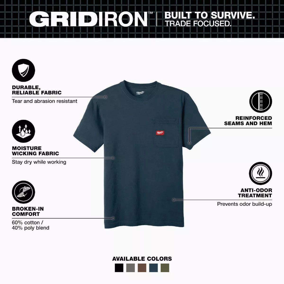 Milwaukee GridIron Men's Medium Blue Short Sleeve Pocket T-Shirt