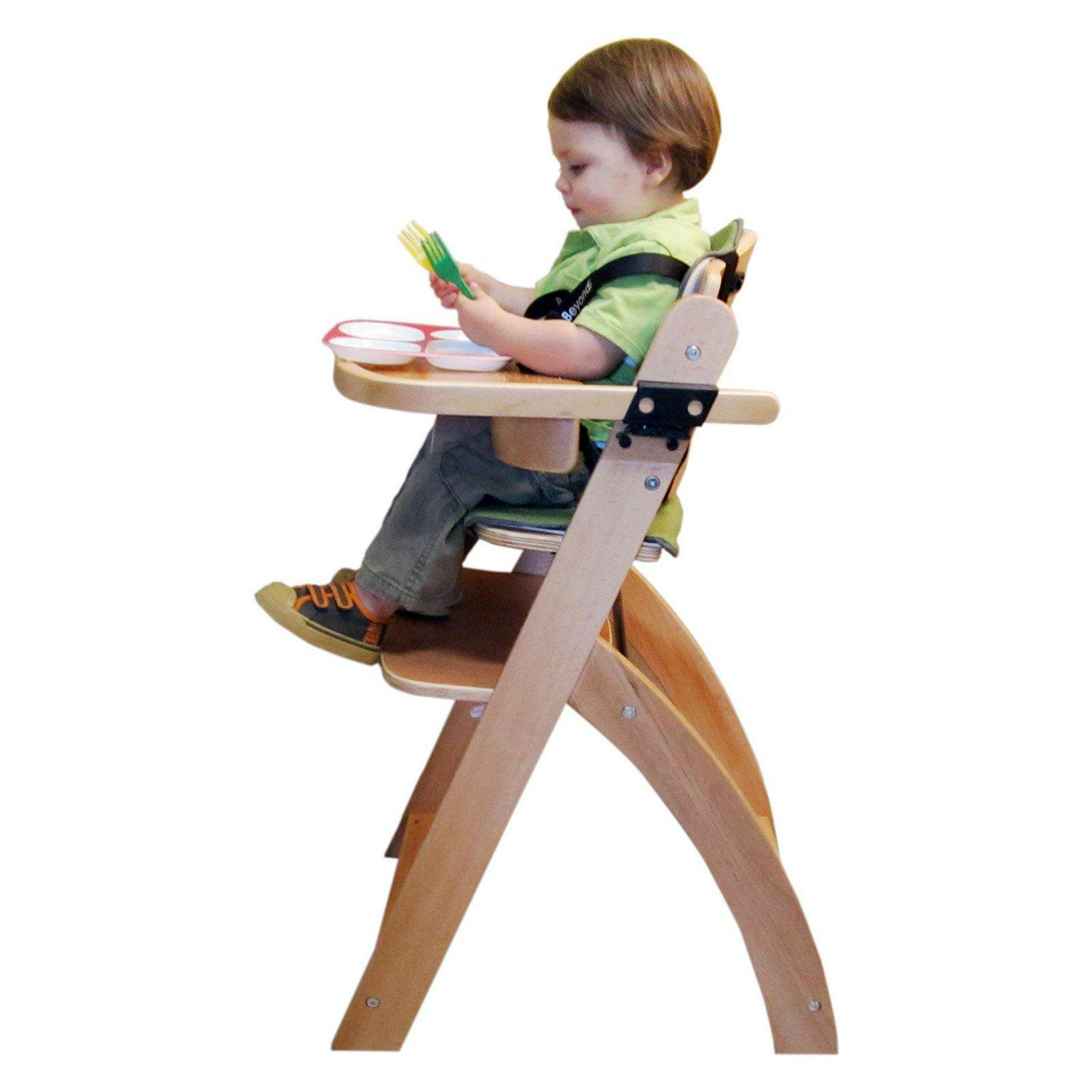 Abiie Beyond Wooden High Chair with Tray. The Perfect Adjustable Baby Highchair Solution for Your Babies & Toddlers or as a Dining Chair. (6 Months up to 250 Lb) (Natural Wood - Olive Cushion)