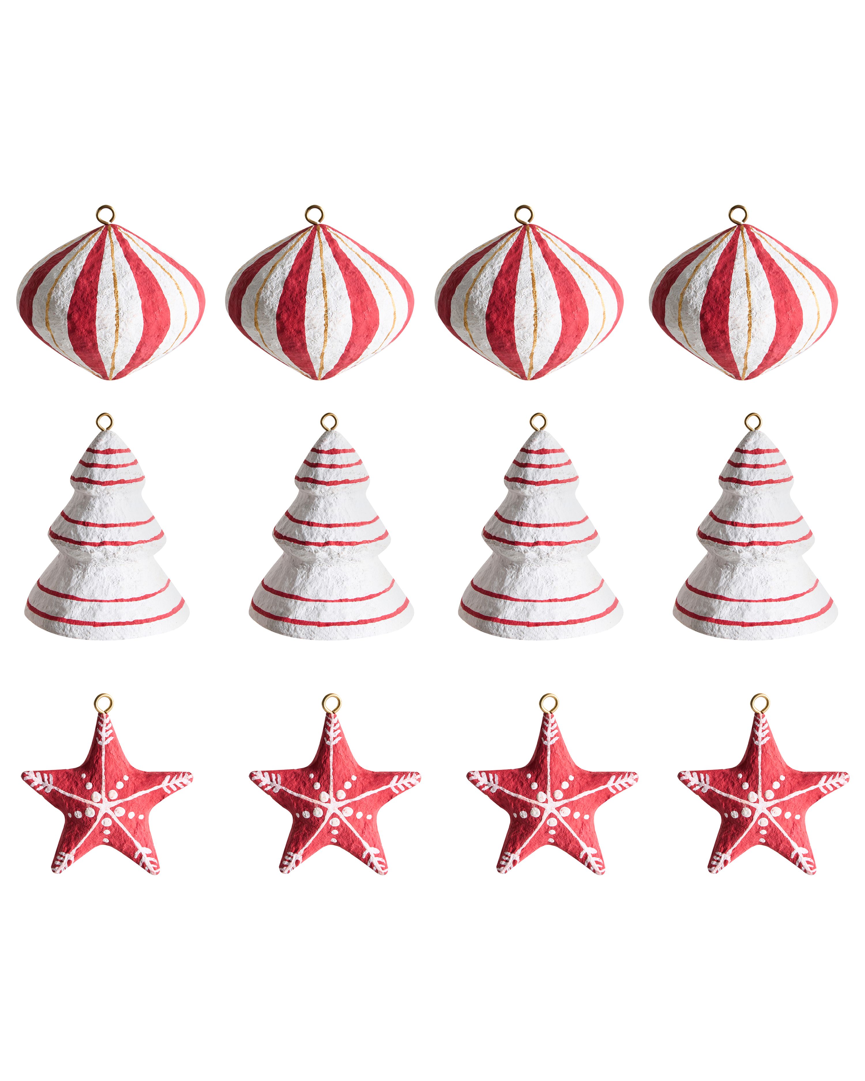 Set of 12 Christmas Tree Oranments GIDEALVEN Papier-Mâché Red/ White