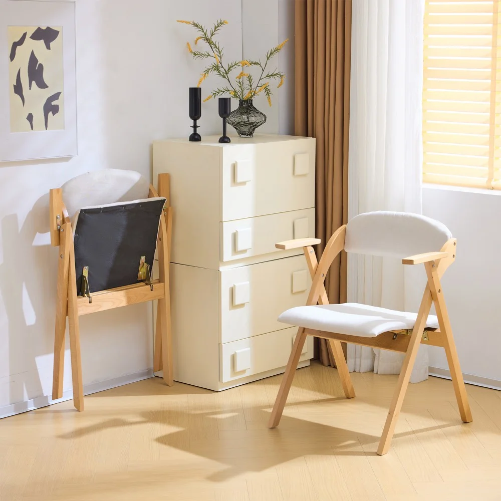 IVV 2-Pack Beechwood Folding Chairs with Cushioned Seat and Backrest, No-Assembly Guest Chairs for Home, Office, or Events (Beige) - Image 10