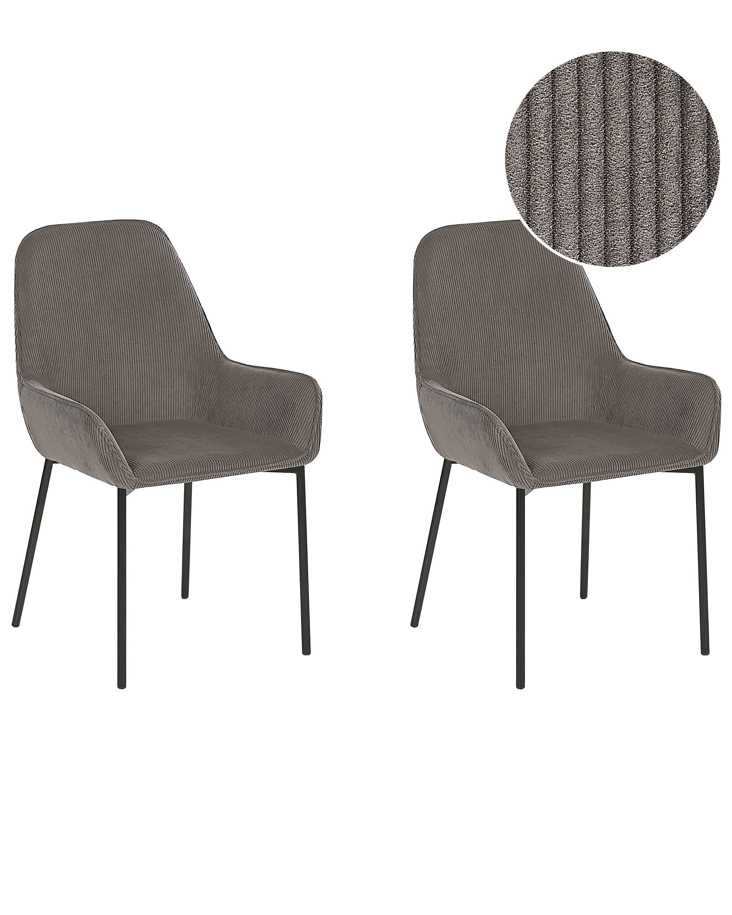 Set of 2 Dining Chairs LOVERNA Corduroy Grey