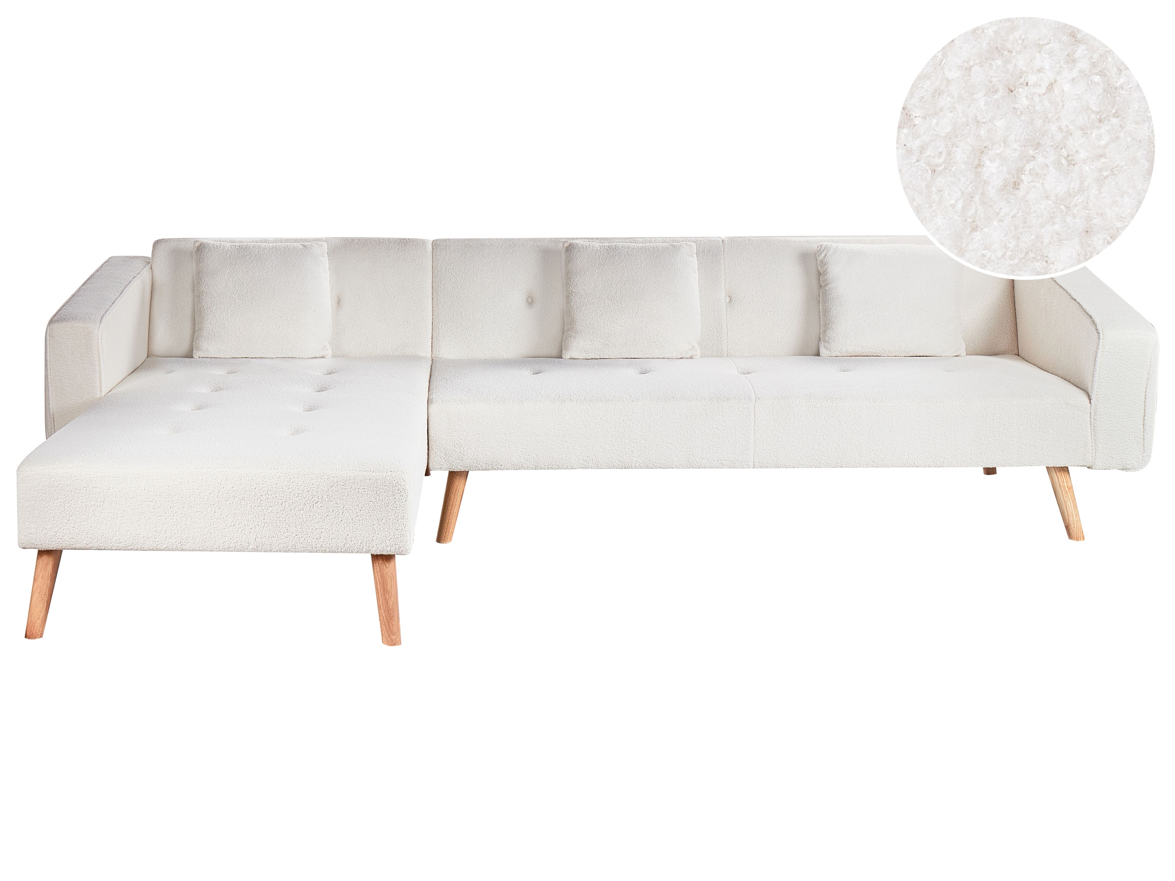 Corner Sofa Bed 4 Seater VADSO Boucle Off-White Right Hand