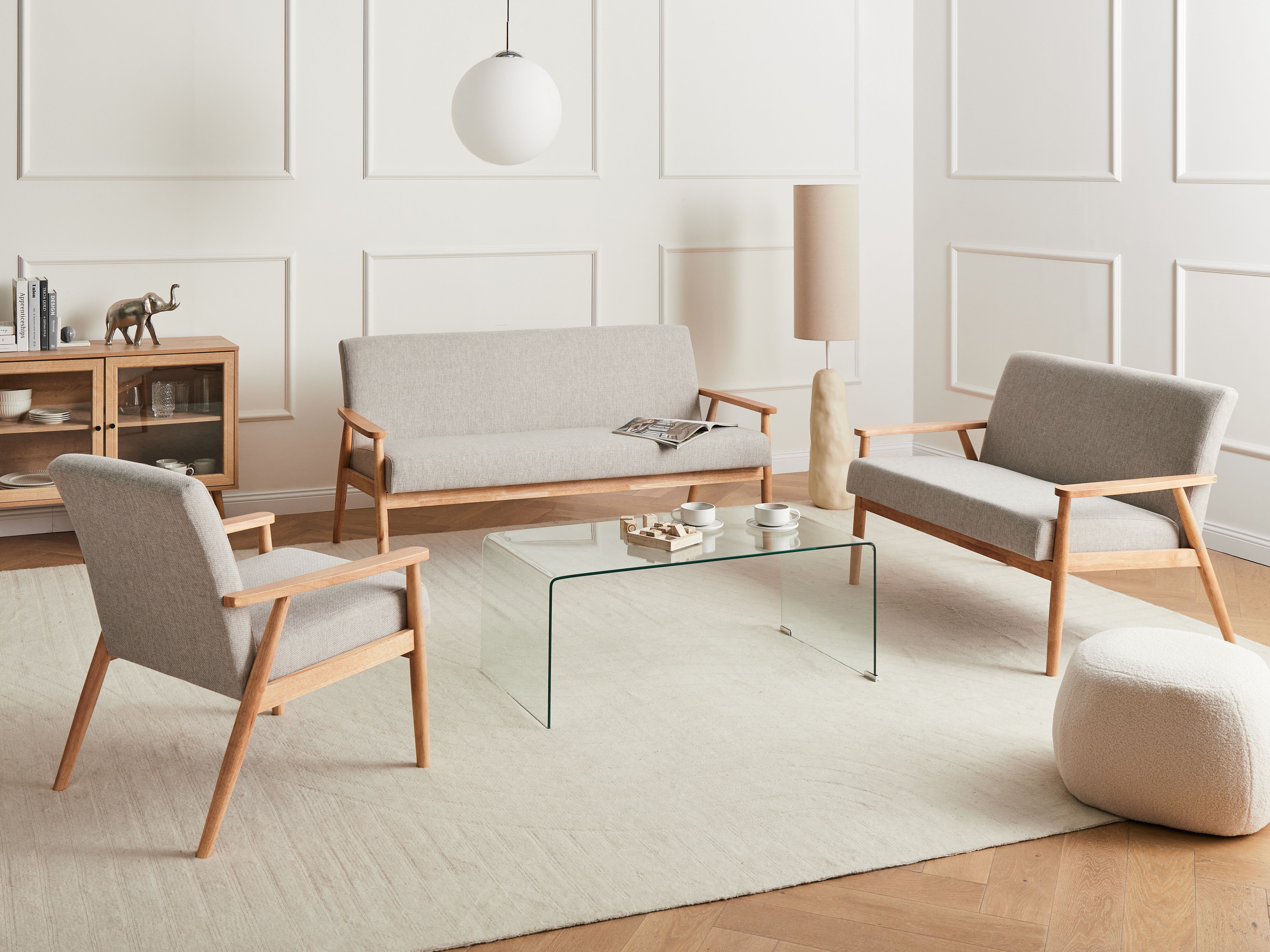 Living Room Set 6 Seater ESRUM Fabric Light Brown/ Grey