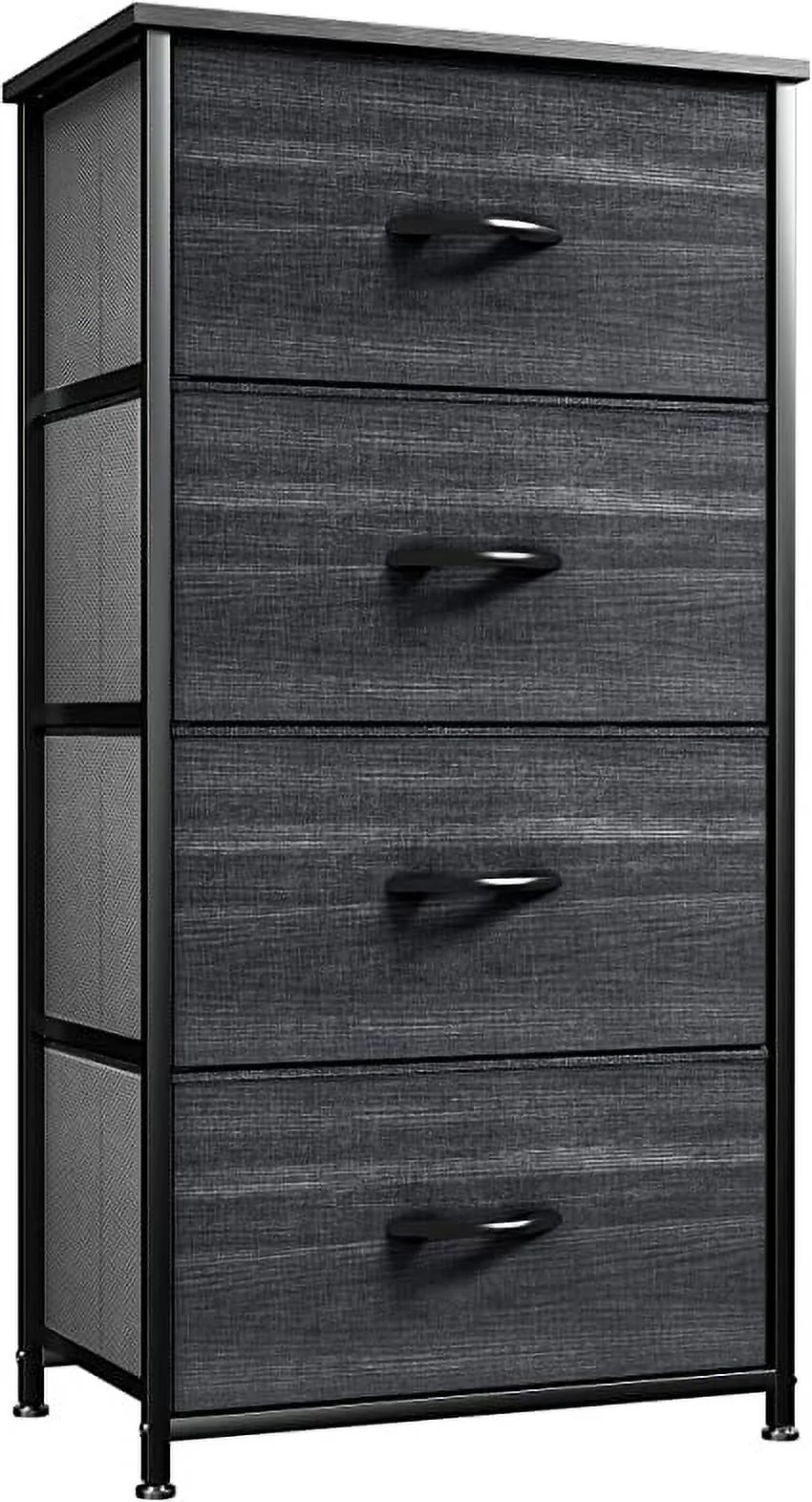 YINTATECH 4 Drawers Dresser Shelf Organizer Bedroom Bedside Storage Tower Black Grey