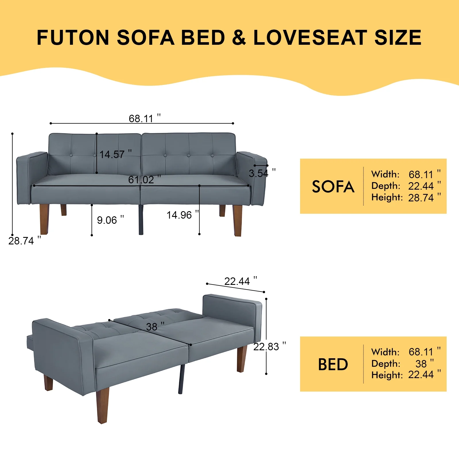 Sofa Bed, Convertible Memory Foam Futon Couch, Adjustable Sleeper Sofa Bed for Living Room, Gray - Image 17
