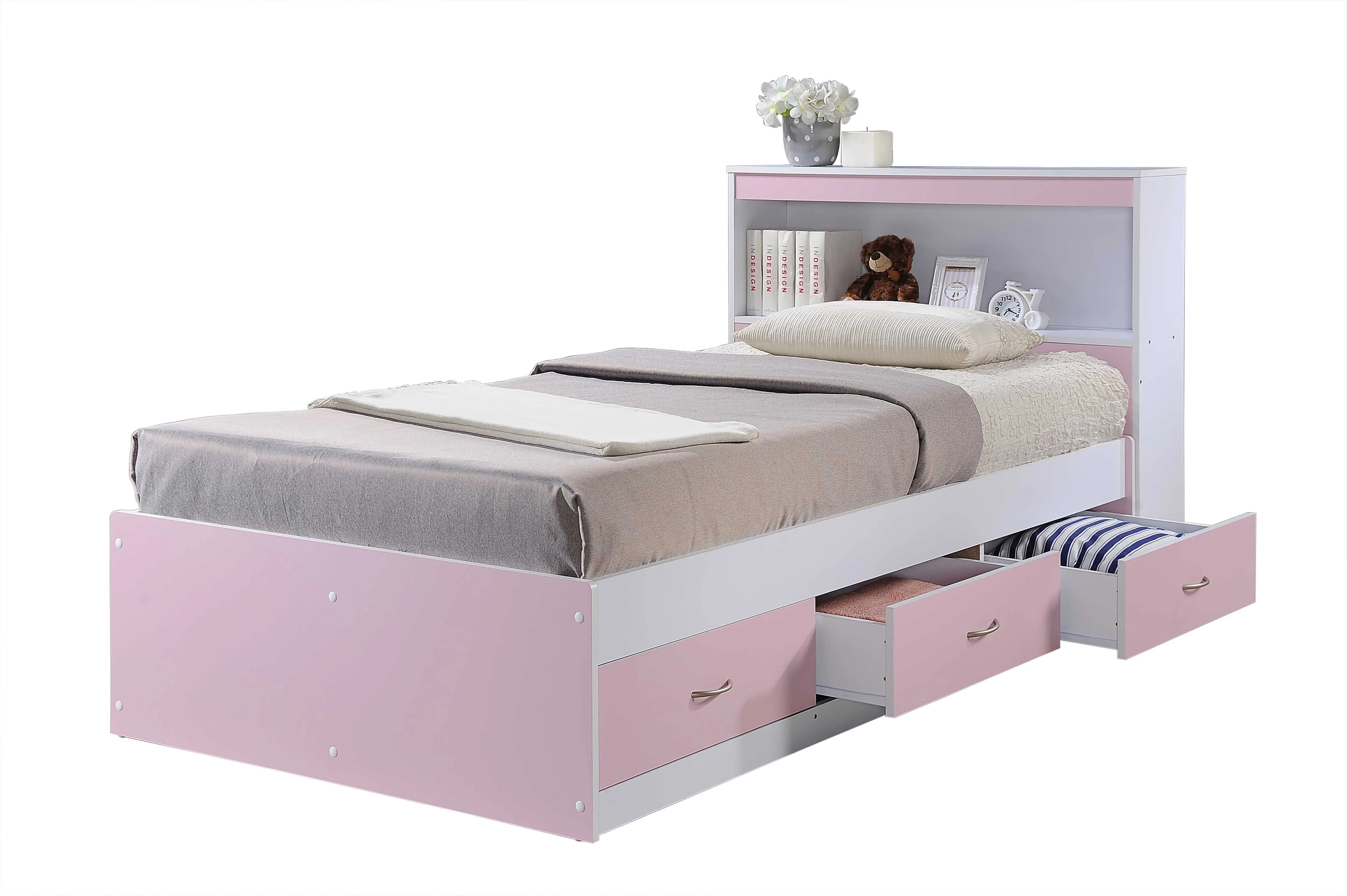 Hodedah Twin-Size Captain Bed with 3-Drawers and Headboard in White - Image 15