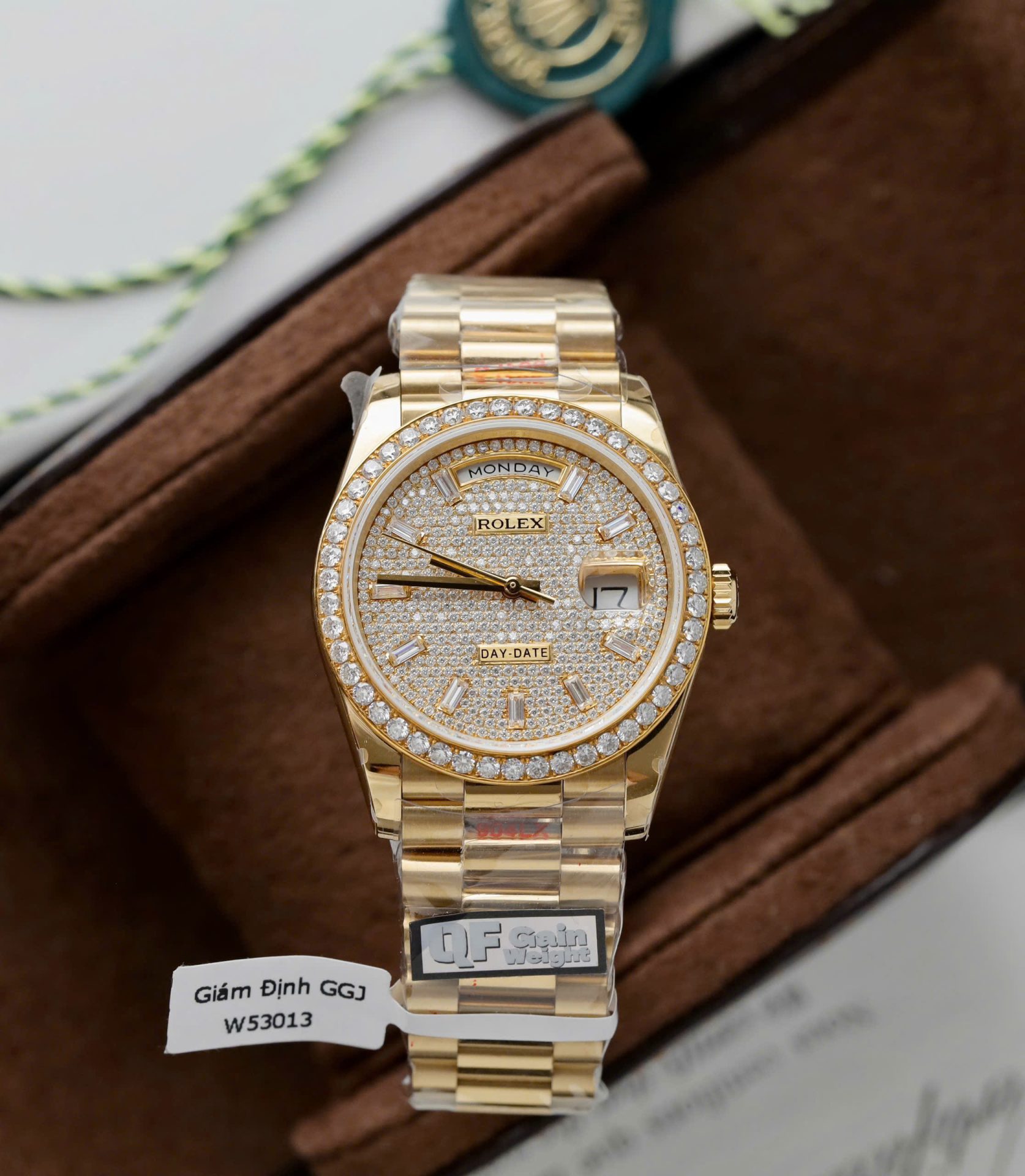 Rolex Day-Date Best Copies Watch 18K Gold Wrapped + Moissanite Diamonds Weight 159Gram QF 36mm - Elite Watch Atelier