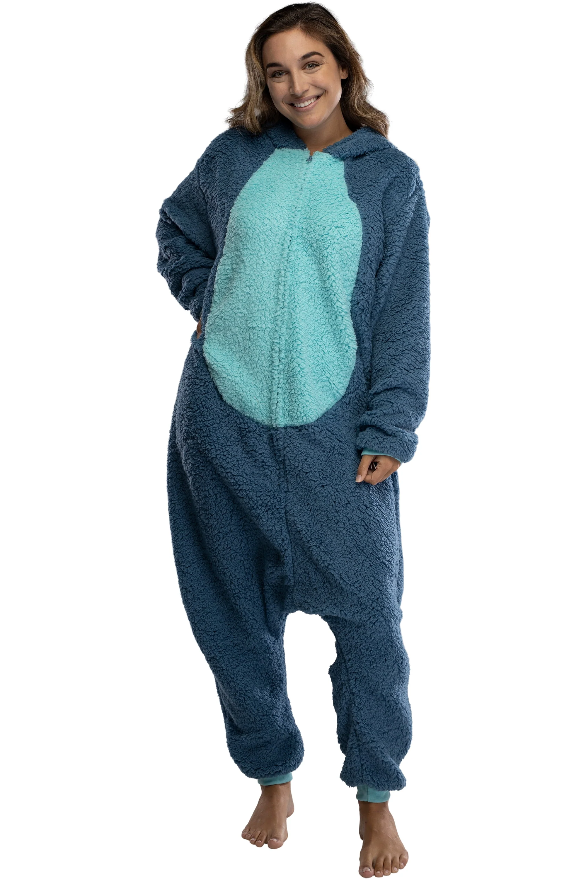 Disney Lilo & Stitch Adult Stitch Kigurumi Cosplay Costume Sherpa Union Suit Pajama Outfit - Image 2 Disney Lilo & Stitch Adult Stitch Kigurumi Cosplay Costume Sherpa Union Suit Pajama Outfit - Image 2